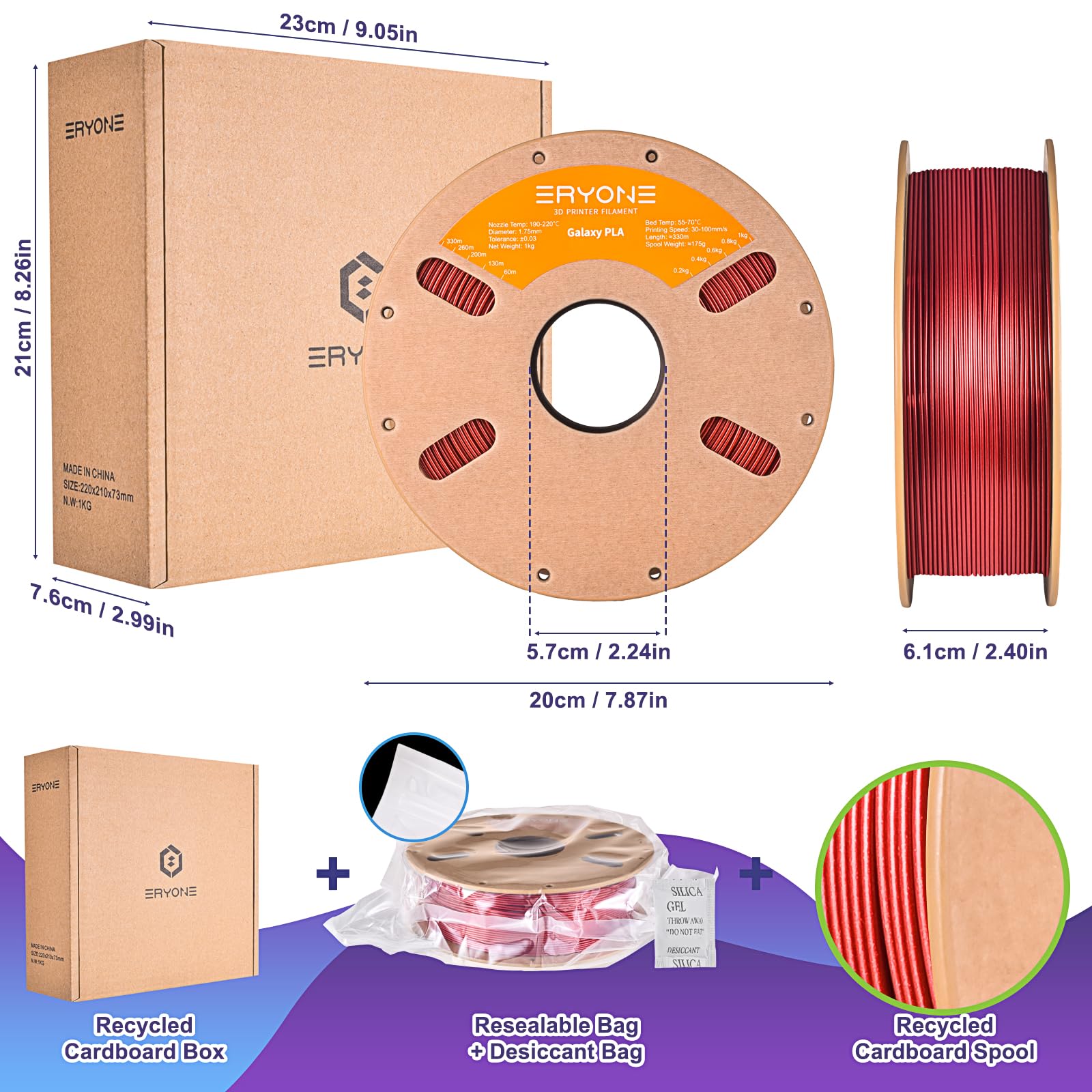 Sparkly Glitter Shining PLA Filament for 3D Printing - 1.75mm ±0.03mm Precision, 1kg (2.2lbs) Spool - Vibrant Red for DIY Crafts, Cosplay Props & Home Decor Projects