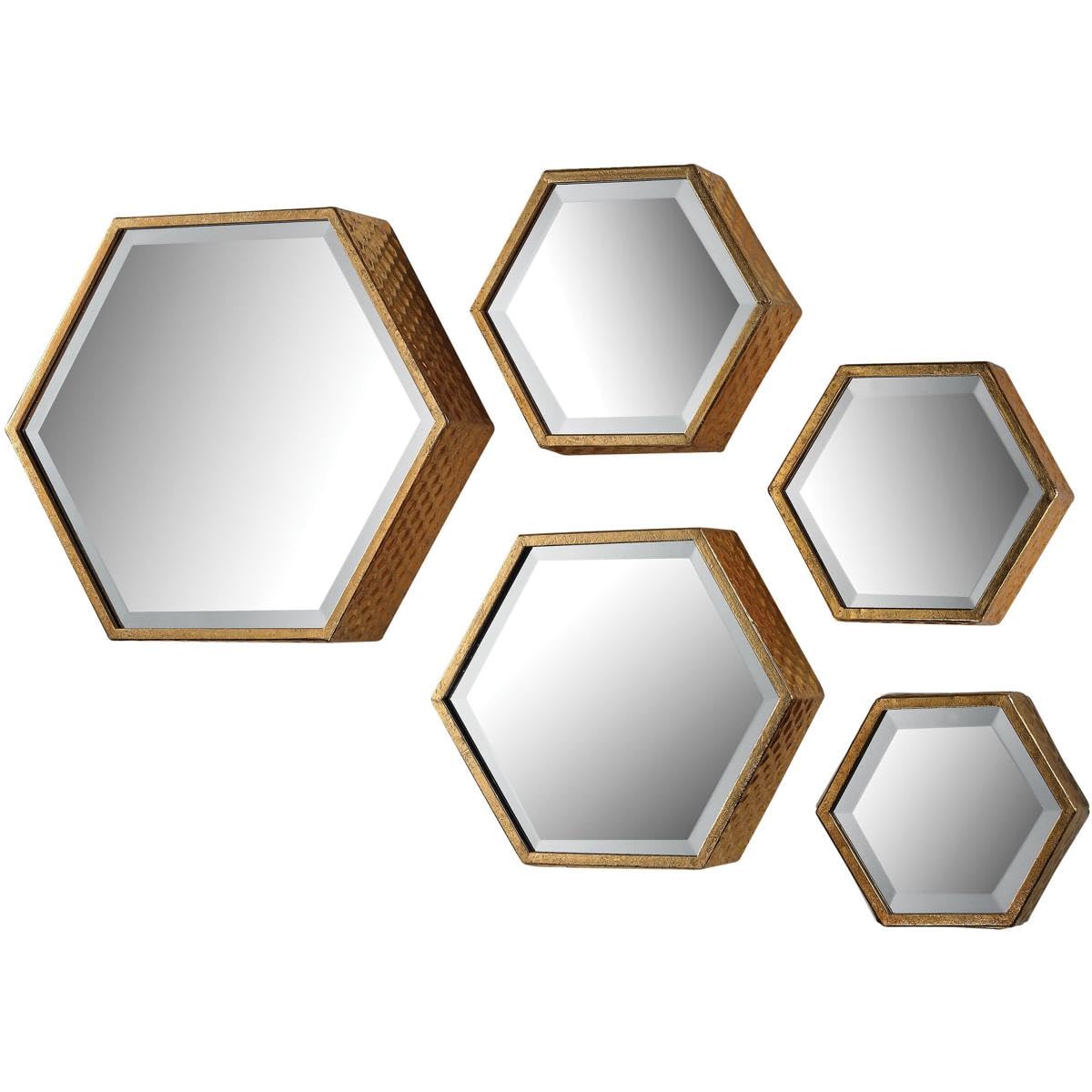 Elk Home Hexagonal Mirrors Set of 5 - Soft Gold Wall Decor for Living Room, Bedroom & Bathroom | Modern Geometric Mirror Tiles for Home Decor