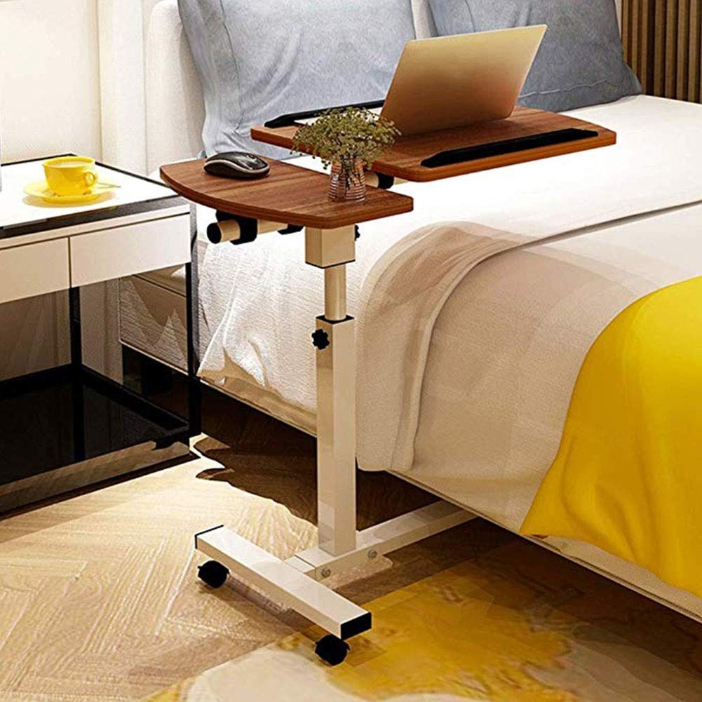 Adjustable Height Rolling Sofa Side Table with Wheels - Portable Overbed Bedside Desk for Hospital & Home Use - Includes Cup Holder for Studying, Reading, Coffee - Perfect for Living Room, Bedroom & Patient Care (Color: E)