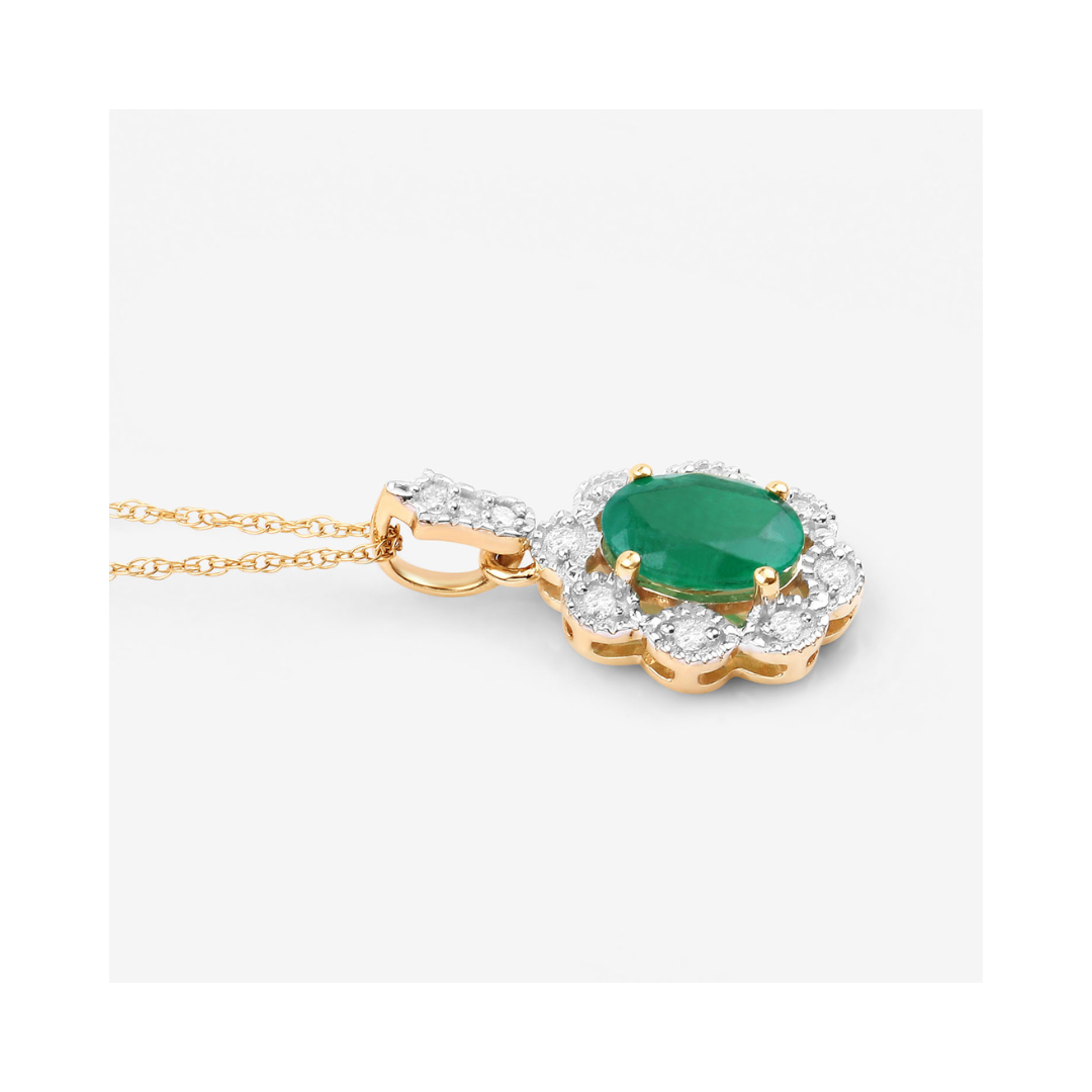 10K Gold Zambian Emerald Diamond Halo Pendant Necklace for Women - Elegant Gift for Anniversary, Birthday & Special Occasions