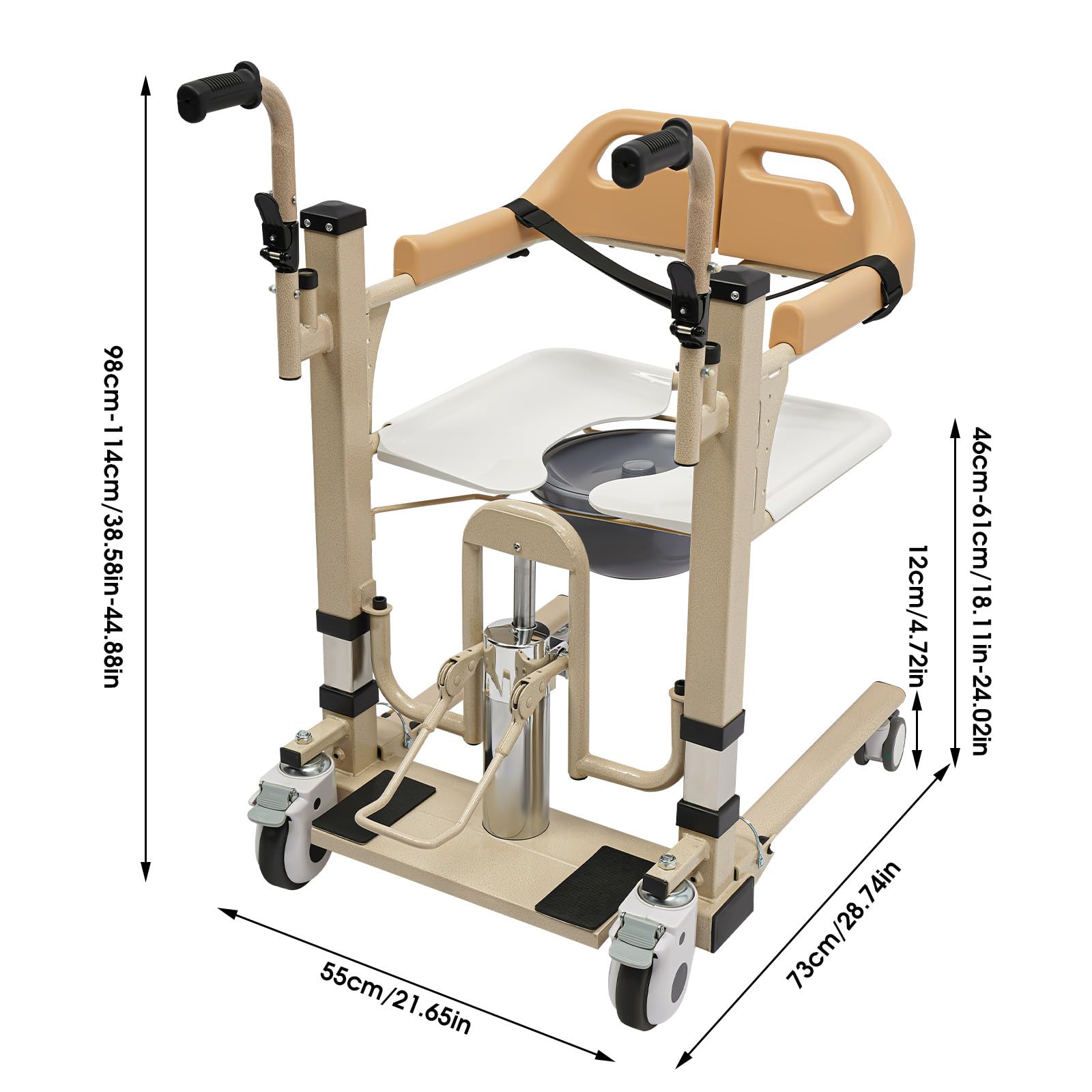 **Portable Patient Lift Transfer Chair with Adjustable Height & 180° Split Wheels - Elderly Transport Lift with Table Plate for Caregivers & Home Use - Ideal for Safe Mobility & Daily Living Assistance (Yellow)**