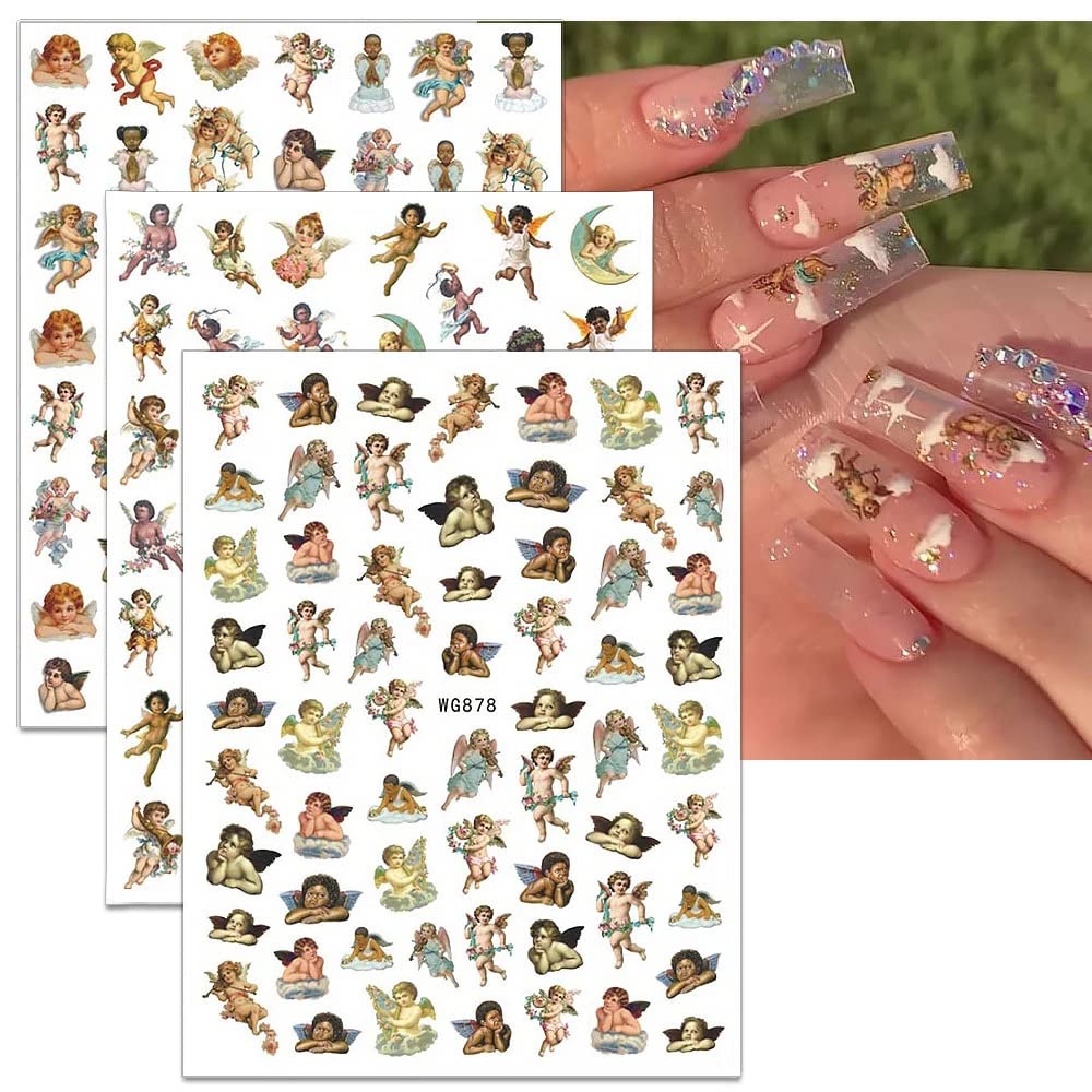 8 Sheets 3D Angel Nail Art Stickers - Self Adhesive Nail Decals with Cupid, Rose Flowers, Wings & Heart Designs for Women & Girls - Perfect for DIY Manicure, Nail Art Supplies & Party Decoration