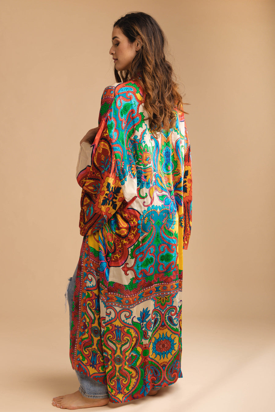 Bohemian Paisley Printed Kimono Robe - Floral Long Sleeve Cover Up for Women - Perfect for Beach, Pool, or Lounge Wear