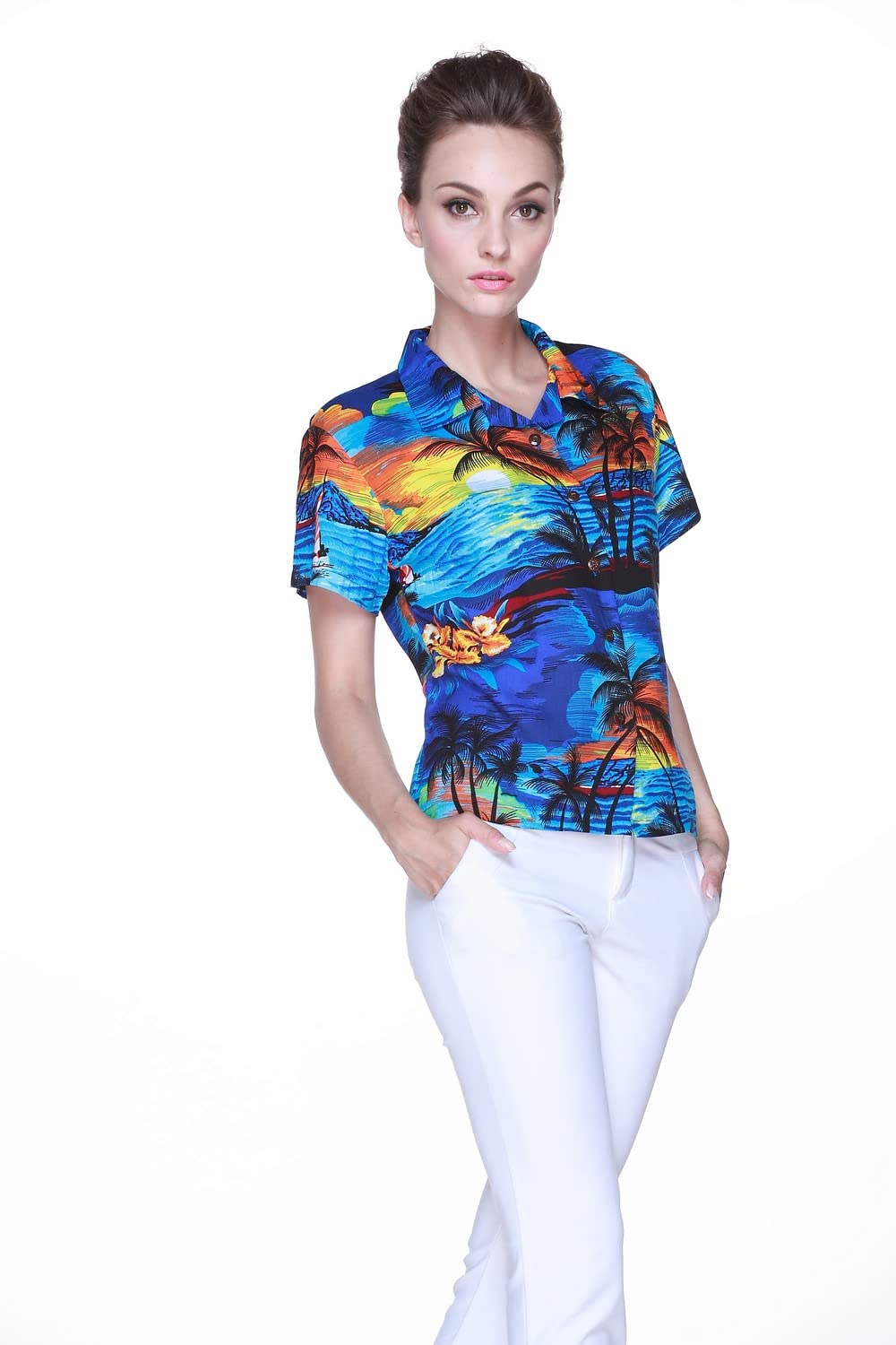 Hawaiian Luau Outfits for Family - Matching Tropical Shirts & Dresses for Men, Women, Boys & Girls in Sunset Blue | Beach Party, Summer Vacation & Theme Party Wear