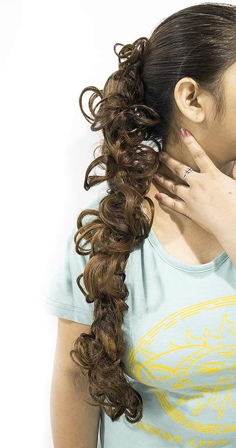 KAVIN Synthetic Frill Ponytail Hair Extension - Messy Juda Bun Maker in Light Brown with Highlighter | Perfect for Women's Party, Wedding & Cosplay Hairstyles | Pack of 1