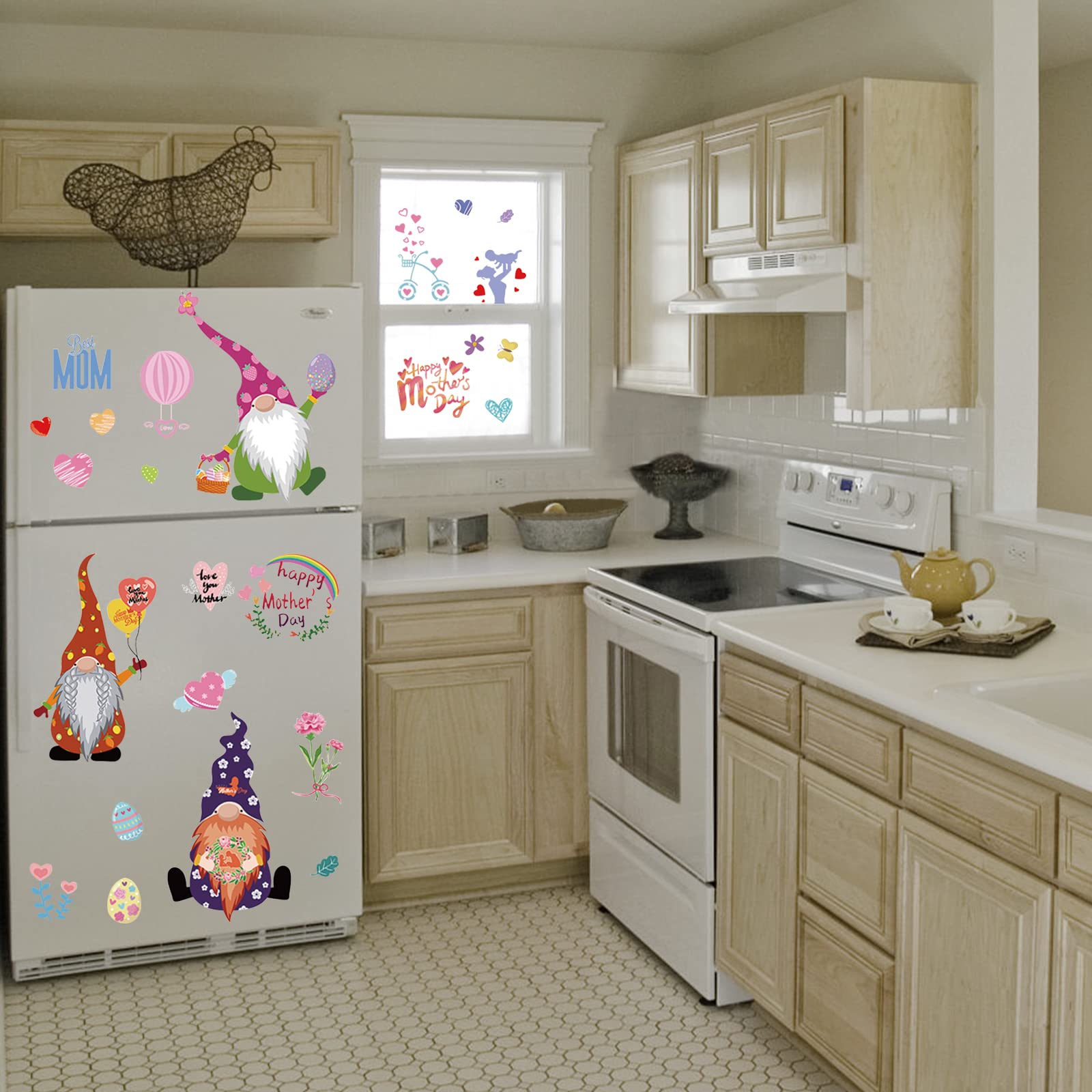 Lucleag 9 Sheets Mother's Day Window Clings Decorations - Cute Gnome Window Stickers for Happy Mother's Day Party Decor & Gifts | Perfect for Home, Office, and Classroom Celebrations