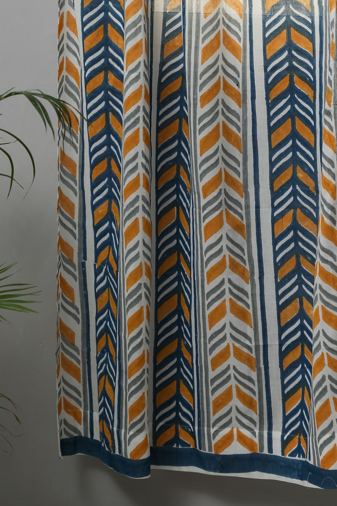 Handblock Printed Cotton Door Curtain - SootiSyahi Chevron Anchor Design | Bohemian Home Decor for Living Room, Bedroom & Entryway