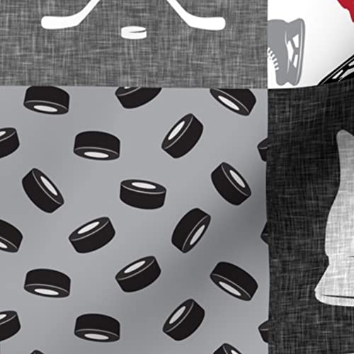 Ice Hockey Themed Printed Minky Fabric by The Yard - Red & Black Cheater Quilt Top for Baby Blankets, Nursery Decor & Plush Quilt Backing - Perfect for Sewing Projects, DIY Patchwork & Soft Nursery Bedding