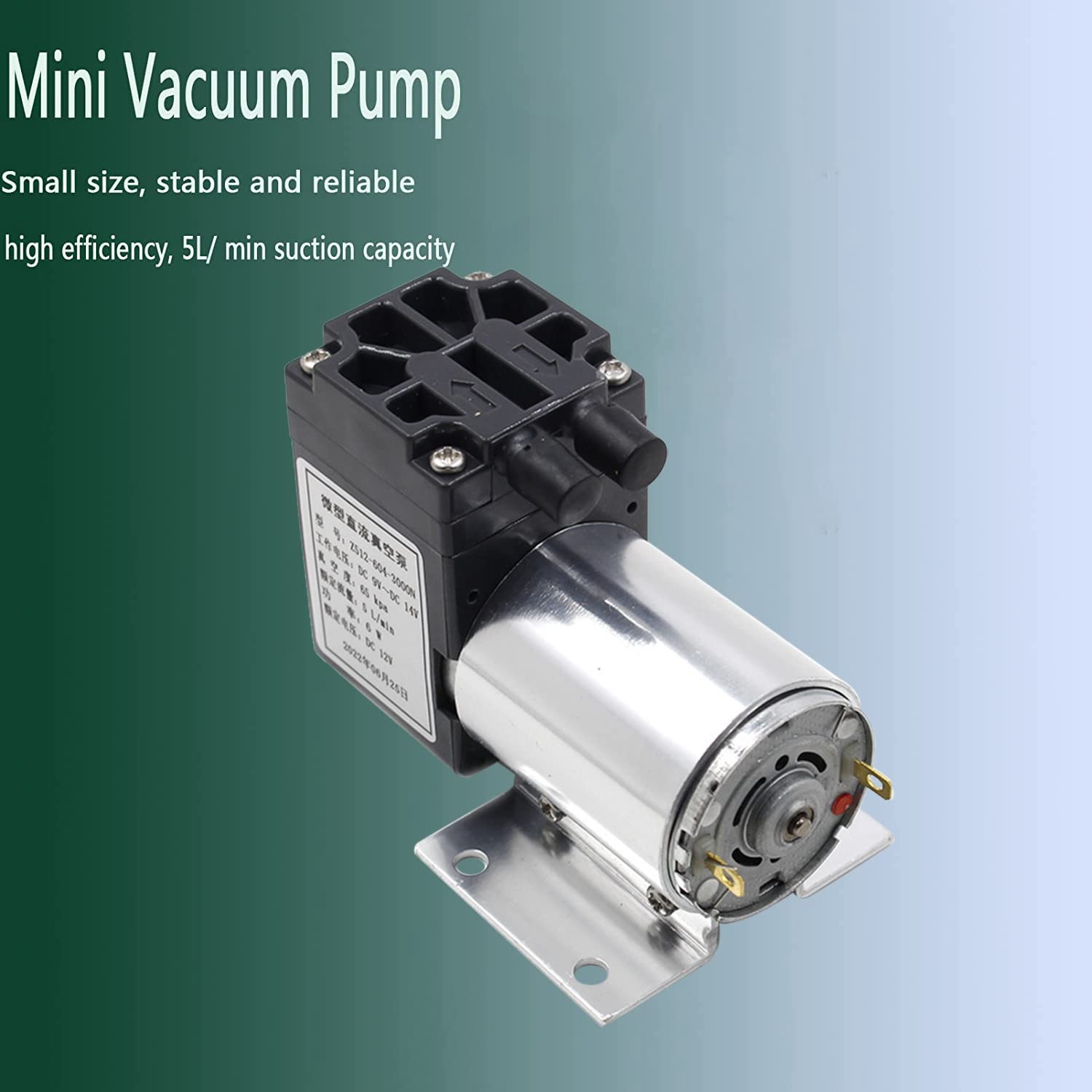 Novara Z512-604-3000N 12V DC Mini Negative Pressure Vacuum Pump - 5L/Min Flow Rate, 65-120Kpa Air Pressure, Compact Design with Mounting Bracket - Ideal for Medical Devices, Laboratory Equipment & DIY Projects