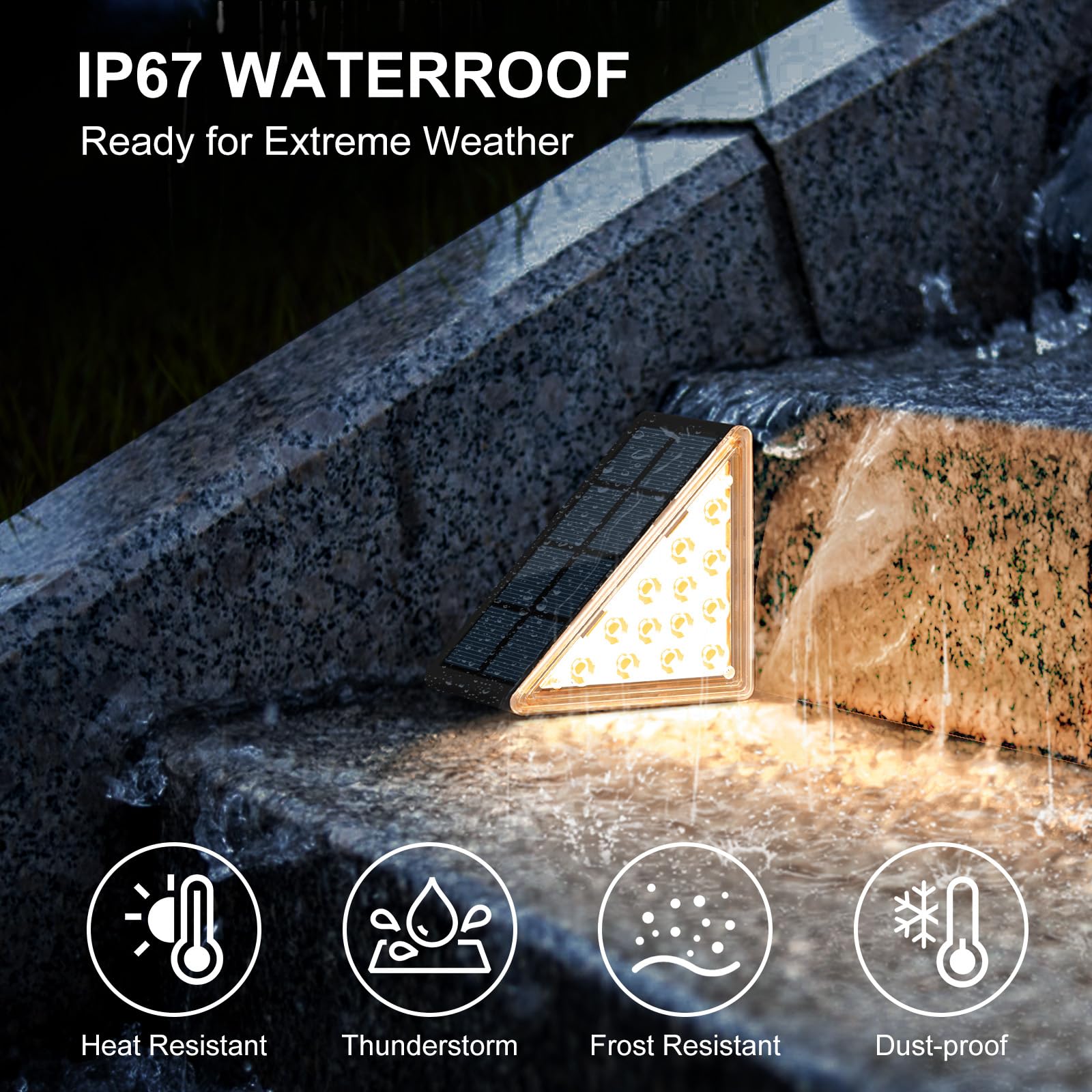 6 Pack Solar Step Lights Outdoor Waterproof IP67 - 3000K Warm White Solar Powered Stair Lights for Front Porch, Pathway, Patio, Deck & Garden Decor | Weatherproof Landscape Lighting for Steps, Walkways & Outdoor Stairs