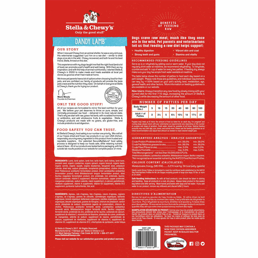Stella & Chewy's Freeze-Dried Dandy Lamb Dinner for Dogs - High Protein Grain-Free Raw Dog Food for Small & Large Breeds - Perfect for Training Treats, Meal Toppers, or Outdoor Adventures