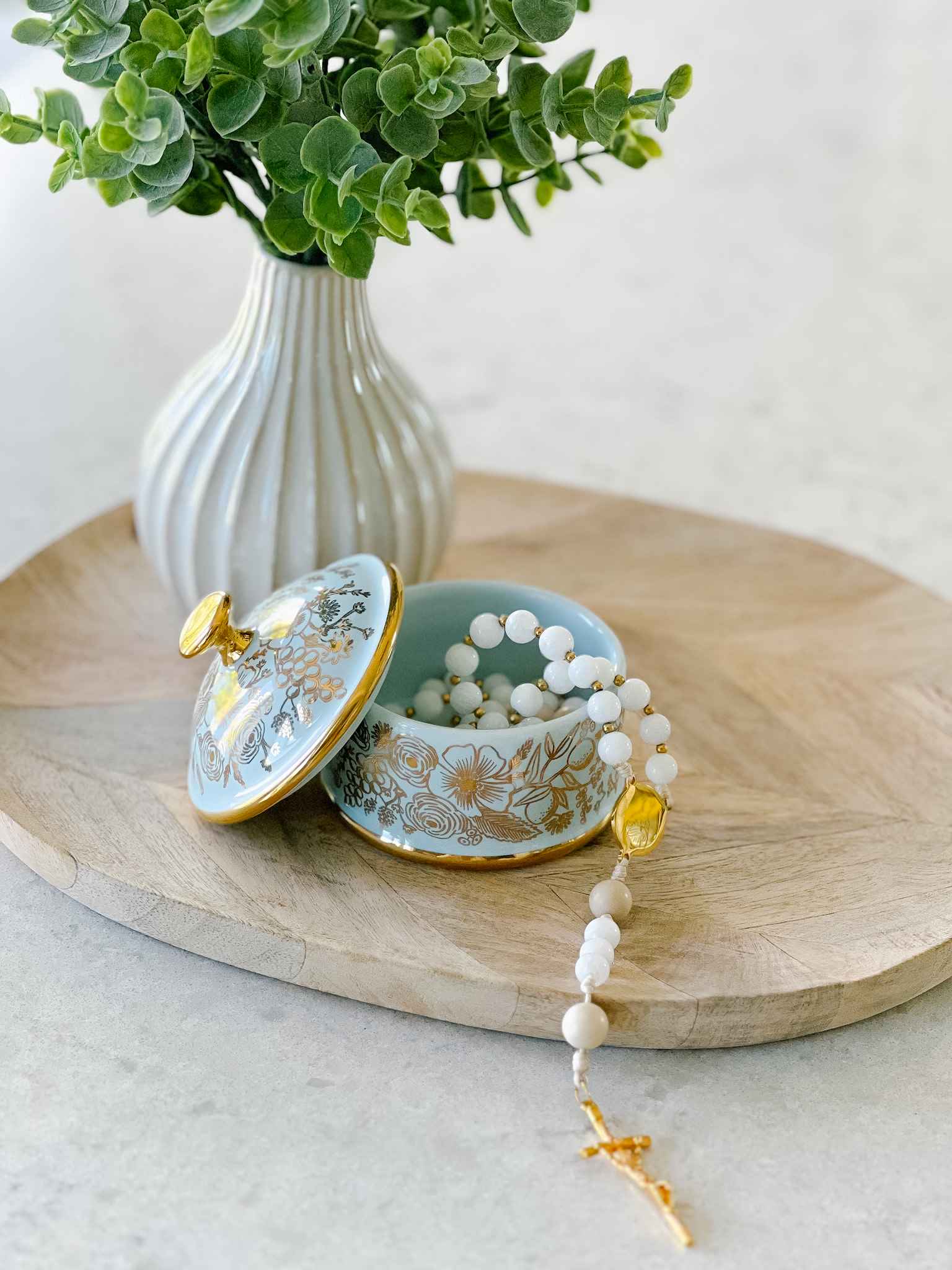 Colette Round Porcelain Box - Elegant Decorative Storage for Jewelry, Trinkets & Keepsakes | Perfect for Home Decor, Gift Giving & Organizing Small Items