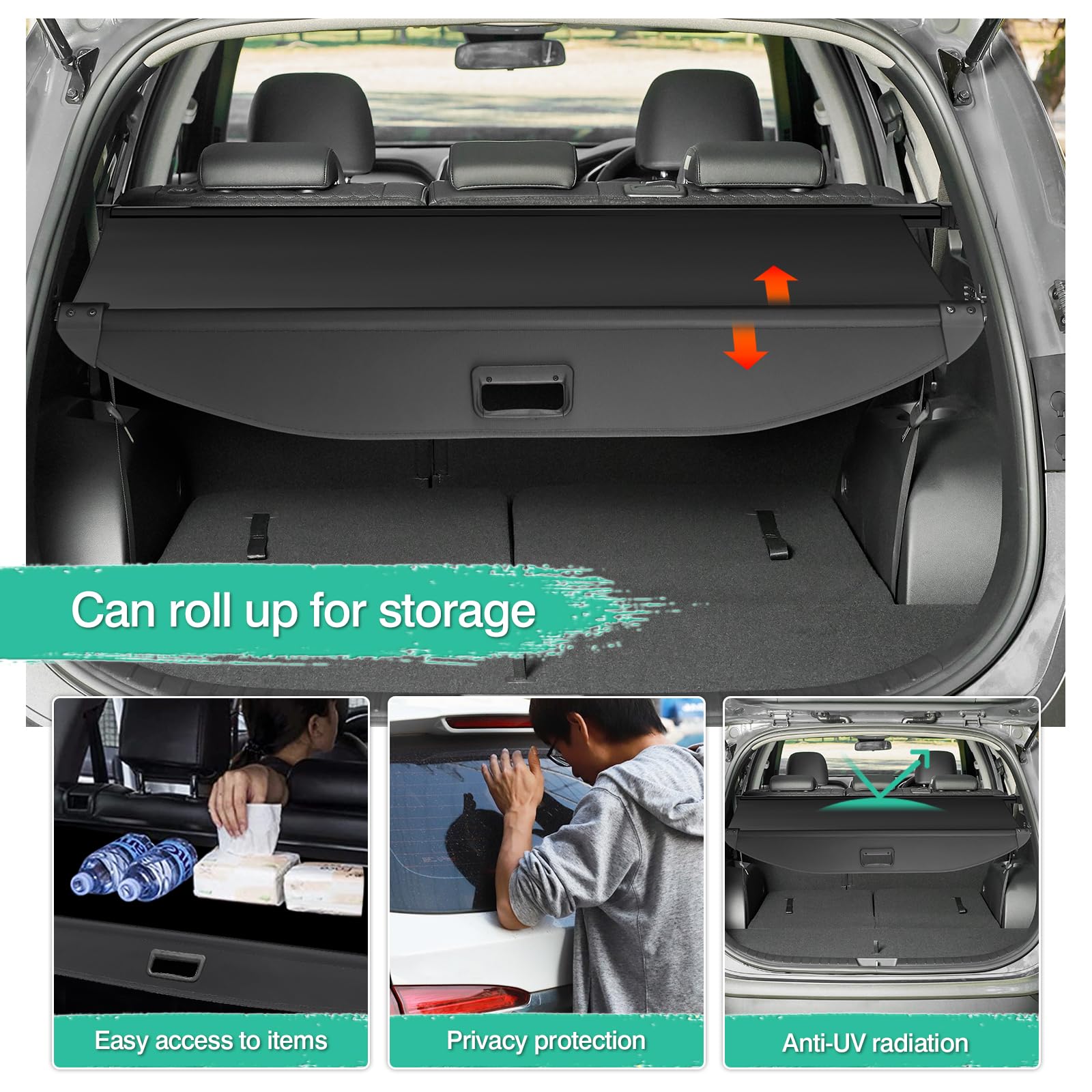 2019-2023 Hyundai Santa Fe Retractable Cargo Cover - Black Trunk Shade & Tonneau Security Cover for 5-Seat SUV | Perfect for Road Trips, Grocery Protection & Vehicle Security
