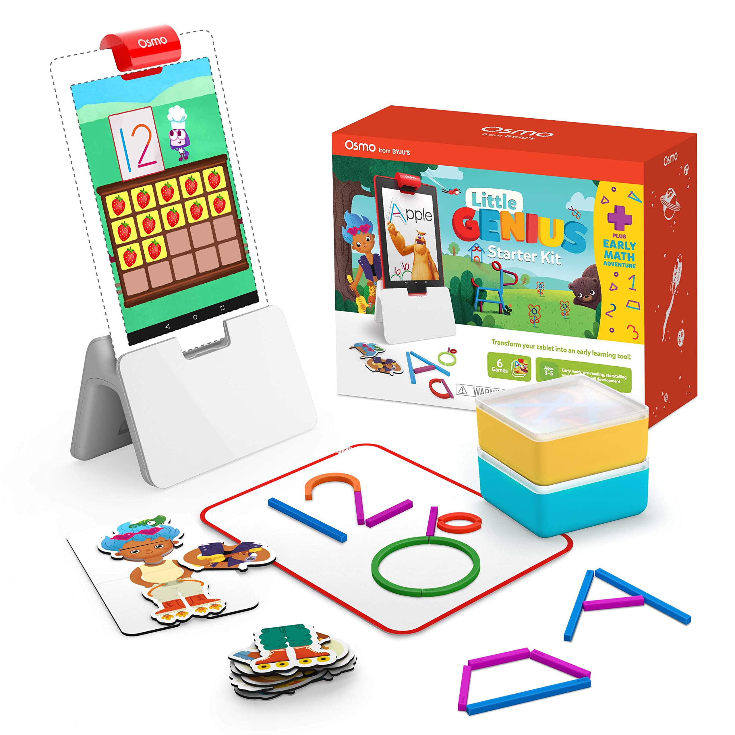 Osmo Little Genius Starter Kit for Fire Tablet - 6 Educational STEM Games for Kids Ages 3-5 (Counting, Shapes, Phonics) - Includes Tablet Base - Perfect for Early Math Learning & Valentine's Day Gifts - Great for Homeschooling & Interactive Playtime