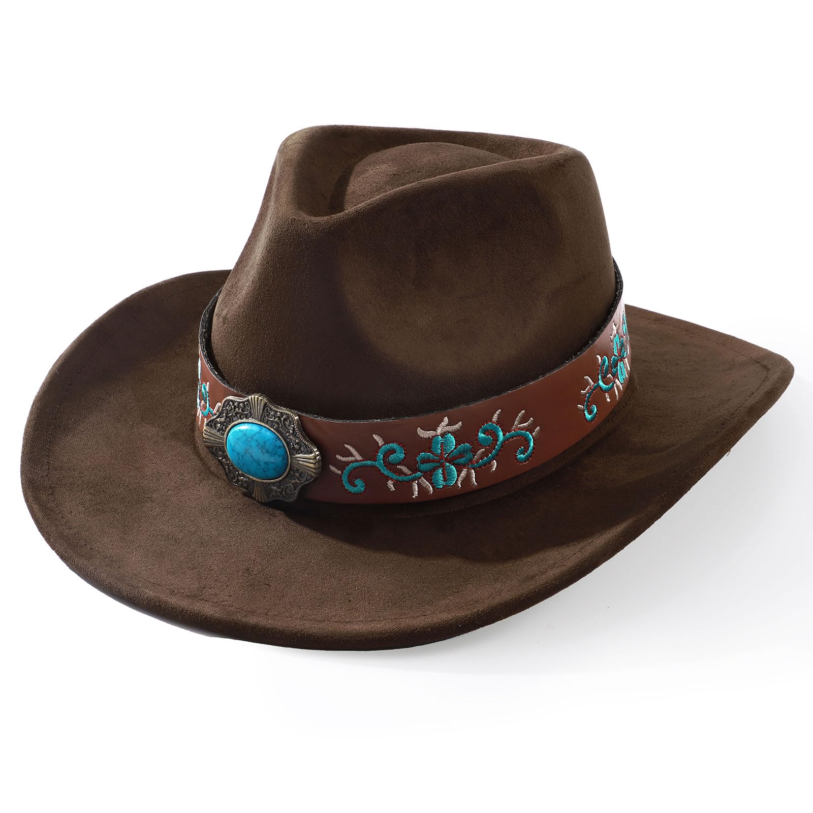SANSTHS Western Cowboy Hats for Men & Women - Wide Brim Felt Cowgirl Hat with Leather Band - Perfect for Rodeo, Country Music Festivals & Western Fashion Outfits