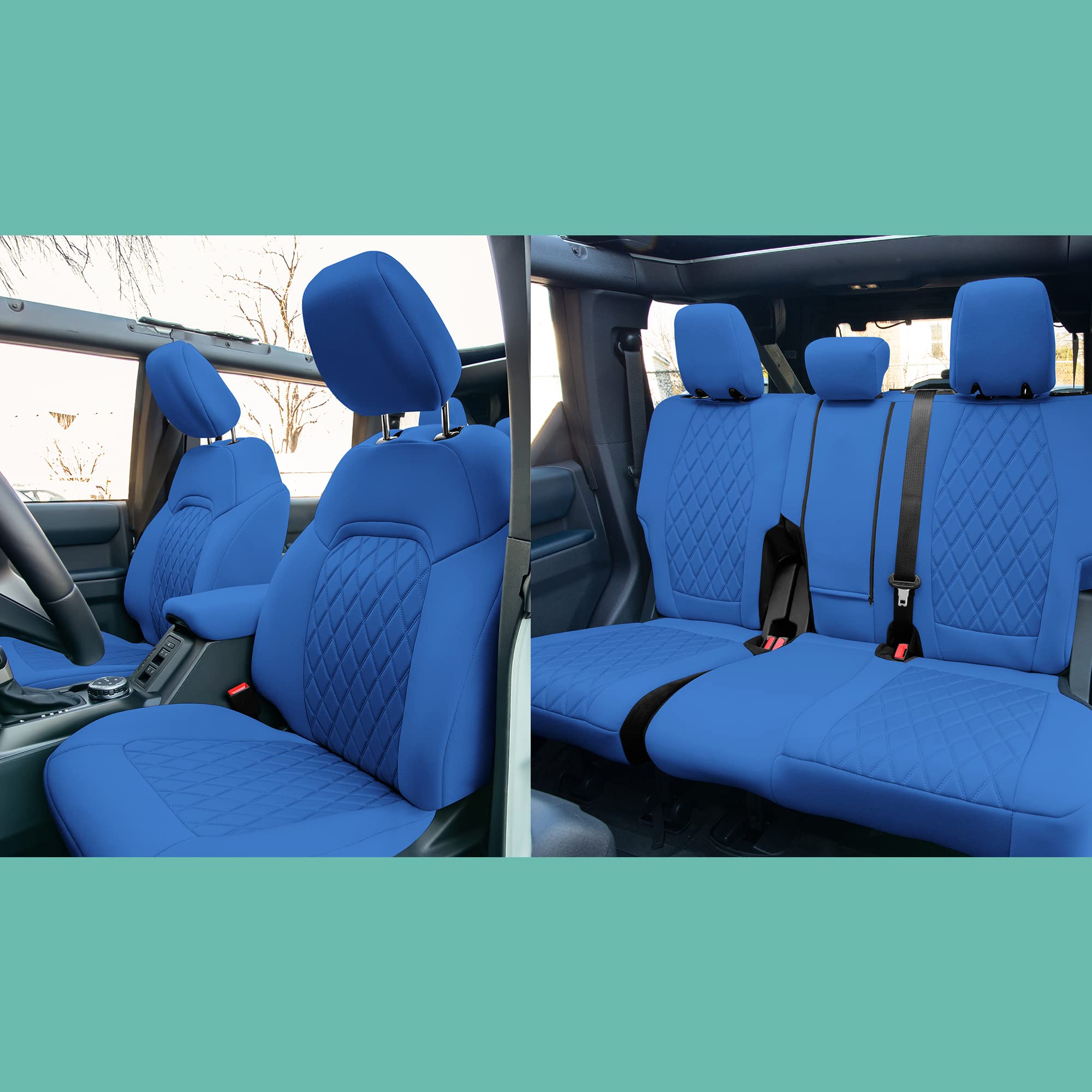 Custom Fit Neoprene Seat Covers for Ford Bronco 2021-2022 - Waterproof Neosupreme Front Seat Covers Full Set in Solid Blue | Durable & Comfortable Car Accessories for Off-Roading, Camping & Daily Driving