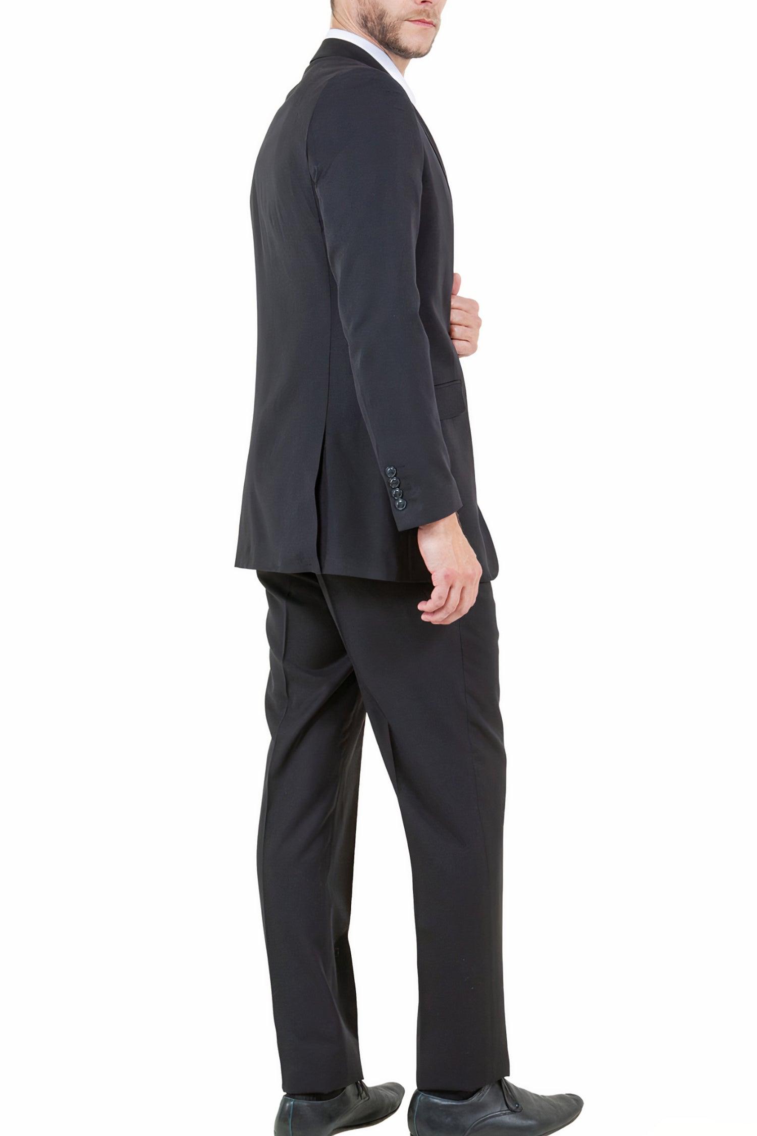 ZeGarie Collection: Modern Fit Solid Black Wool Two Piece Suit for Men - Business Formal, Wedding & Special Occasions