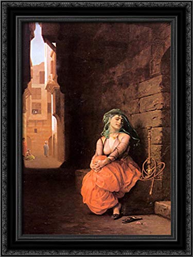 Jean Leon Gerome Arab Girl With Waterpipe Canvas Art - 18x24 Inches Black Ornate Wood Framed Wall Decor - Orientalist Painting for Living Room, Bedroom & Office