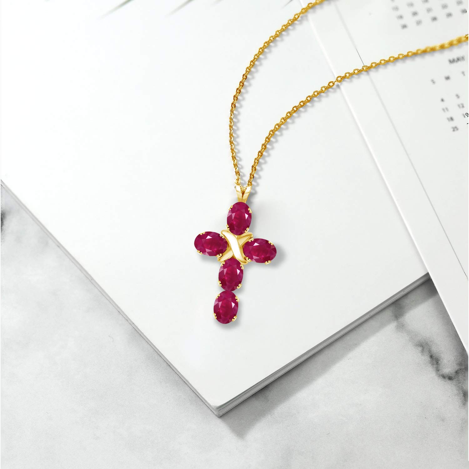 Gem Stone King 6X4MM Oval Birthstone Cross Necklace for Women - 18K Yellow Gold Plated Silver Christian Crucifix Pendant with 18 Inch Chain | Religious Jewelry Gift for Baptism, Confirmation & Daily Wear