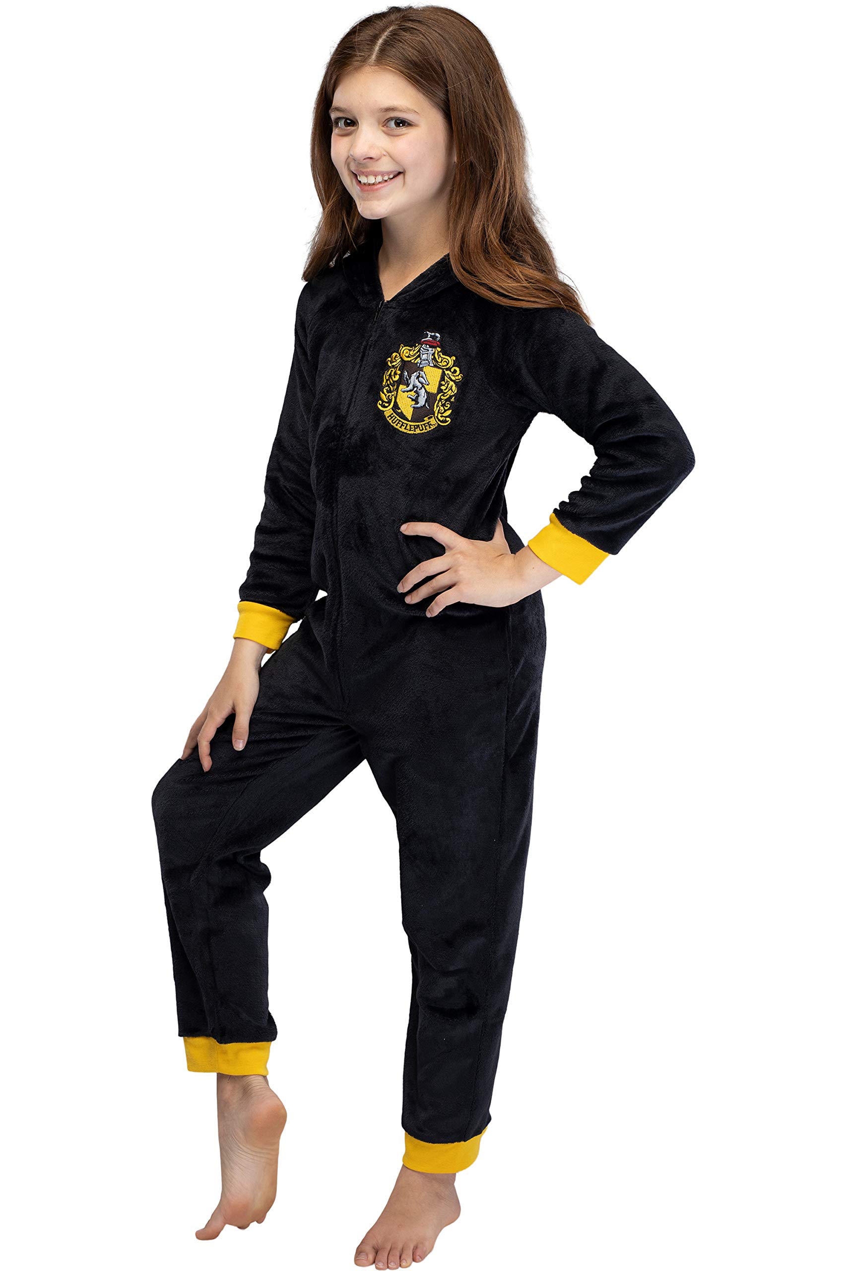 Harry Potter Unisex Kids Hooded Pajama Union Suit - Gryffindor, Slytherin, Ravenclaw & Hufflepuff Designs | Soft Fleece Sleepwear for Boys & Girls | Perfect for Halloween, Christmas & Cosplay