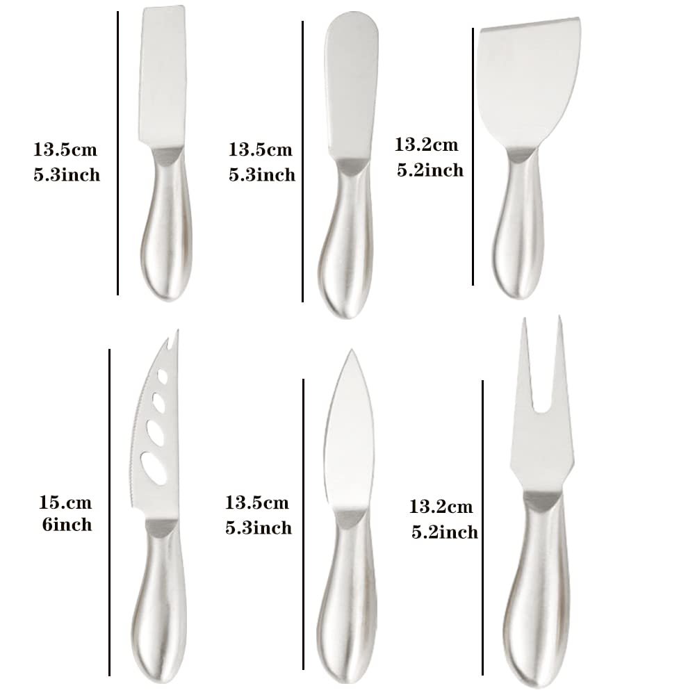 Premium 6-Piece Stainless Steel Cheese Knife Set with Forks & Slicers - Kitchen Cheese Cutting Tools for Parties, Charcuterie Boards & Gourmet Entertaining