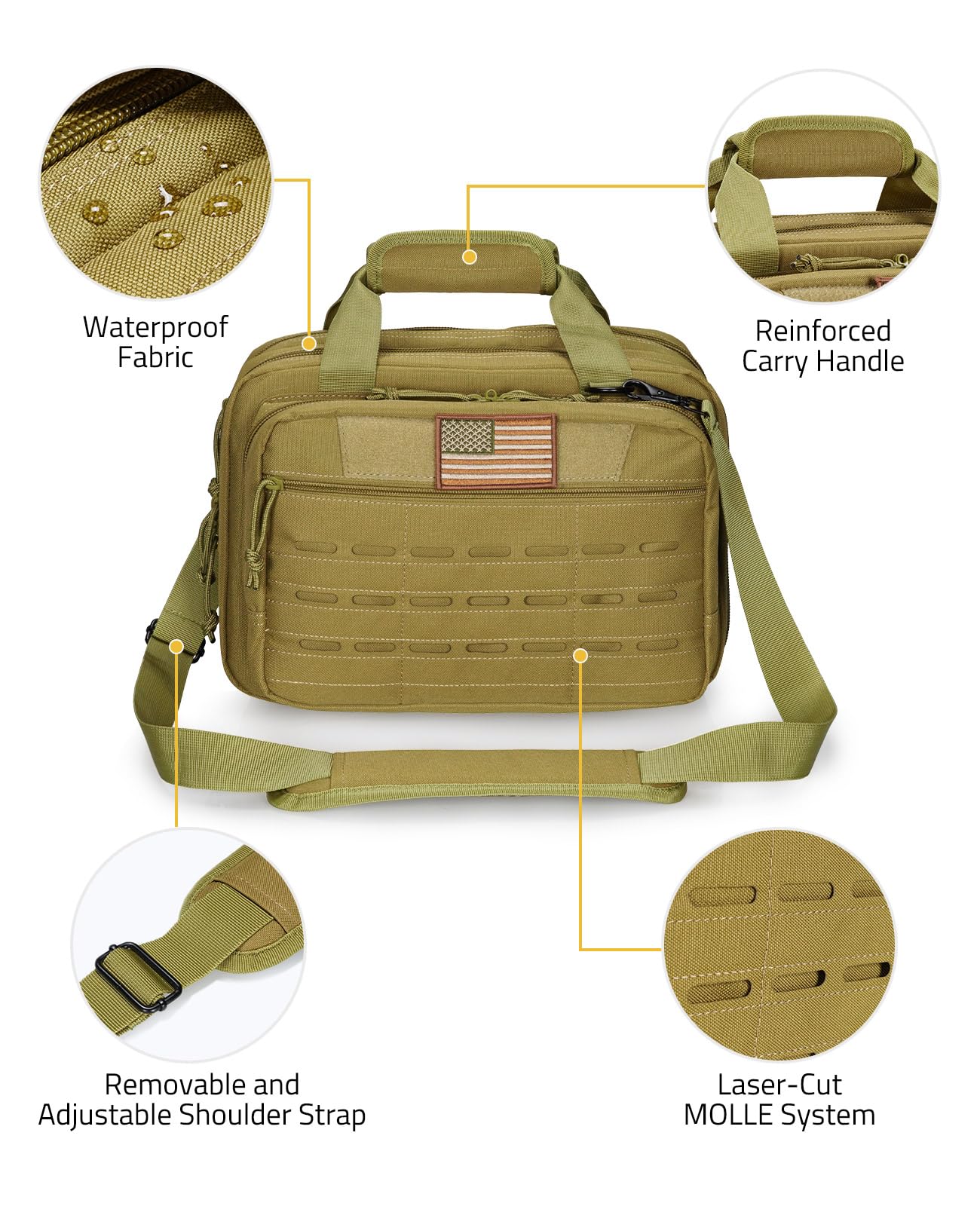 CVLIFE Tactical Gun Range Bag - Lockable 3 Compartment Pistol Case for Handguns, Hunting & Shooting Range - Durable Gun Carrying Case for Outdoor Sports, Range Practice & Firearm Storage
