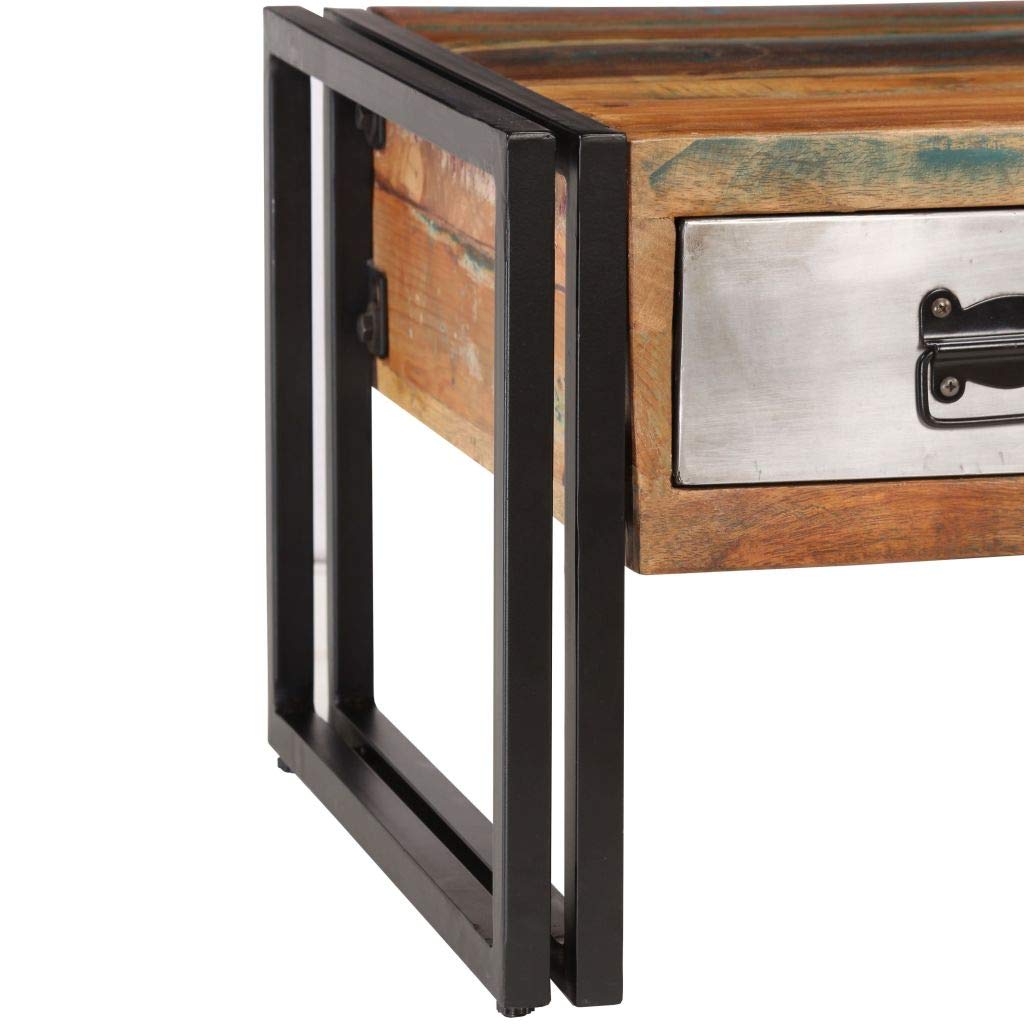 Industrial Coffee Table with 3 Drawers - Solid Reclaimed Wood Cocktail Table, 39.4