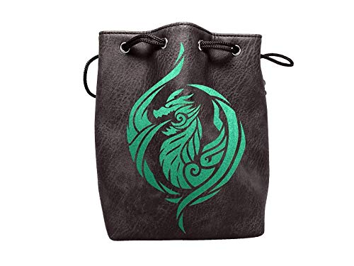 Premium Large Black Leather Dice Bag – Self Standing, Holds 400+ Polyhedral Dice – Drawstring Closure – Dragon's Breath Design – Perfect for D&D, MTG & Tabletop RPG Gaming Accessories