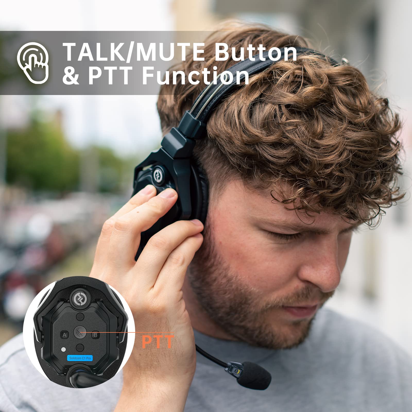 Hollyland Solidcom C1 Pro Wireless Intercom Headset with ENC Noise Cancellation & Full Duplex - 1100ft Range, PTT & Mute Function, Single Ear Design for Church, Drone, TV & Film Production - Perfect for Team Communication in Live Events, Broadcasting & Professional Audio Settings