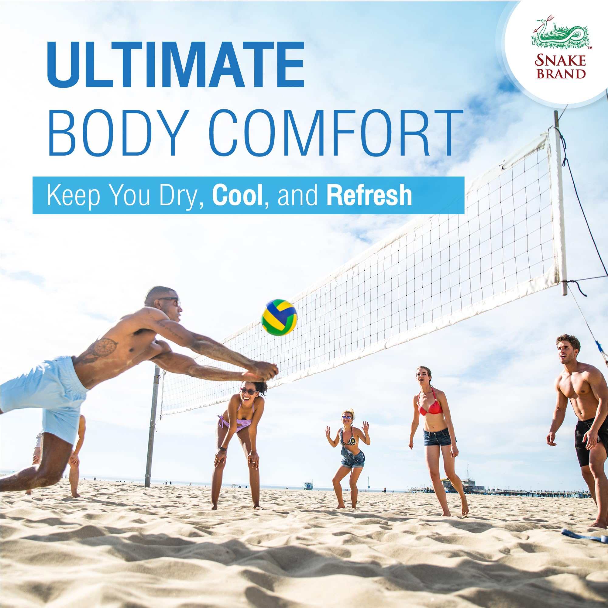 Snake Brand Prickly Heat Cooling Powder - Anti-Chafing & Heat Rash Relief with Ocean Fresh Kelp Scent (4.9 Oz / 140g) | Talcum Powder for Men & Women, Summer Body Powder for Sweat & Irritation Prevention, Gym & Outdoor Activities
