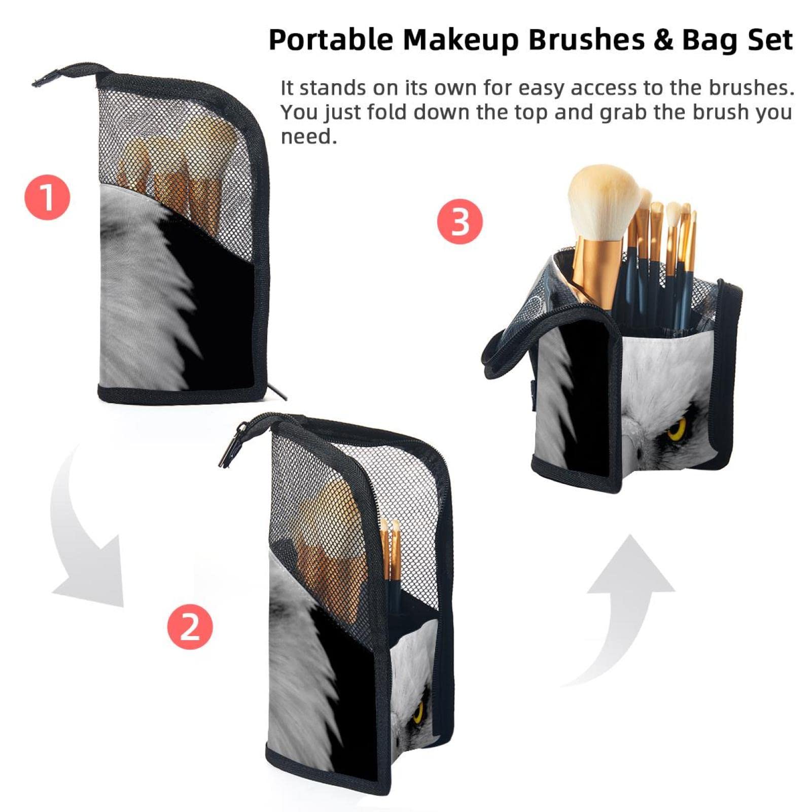 Premium Makeup Brush Organizer Bag with 12 Slots - Eagle Design Travel Cosmetic Brush Holder Case for Professional Artists & Home Use