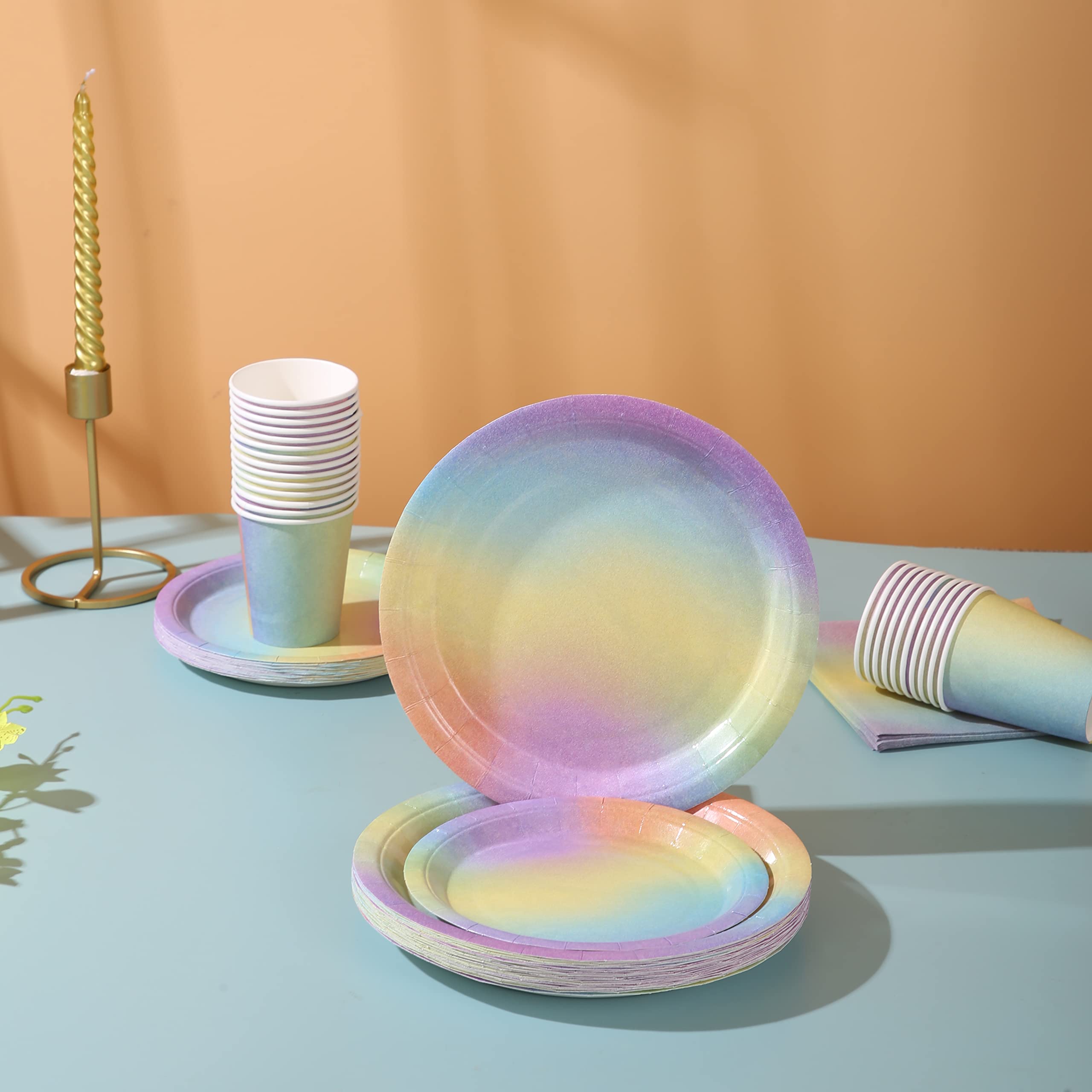 192-Piece Pastel Purple Birthday Party Supplies Set - Includes Plates & Napkins for Easter, Rainbow Themed Celebrations - Iridescent Pink & Purple Tableware for 24 Guests - Perfect for Baby Showers, Bridal Showers & Birthday Parties