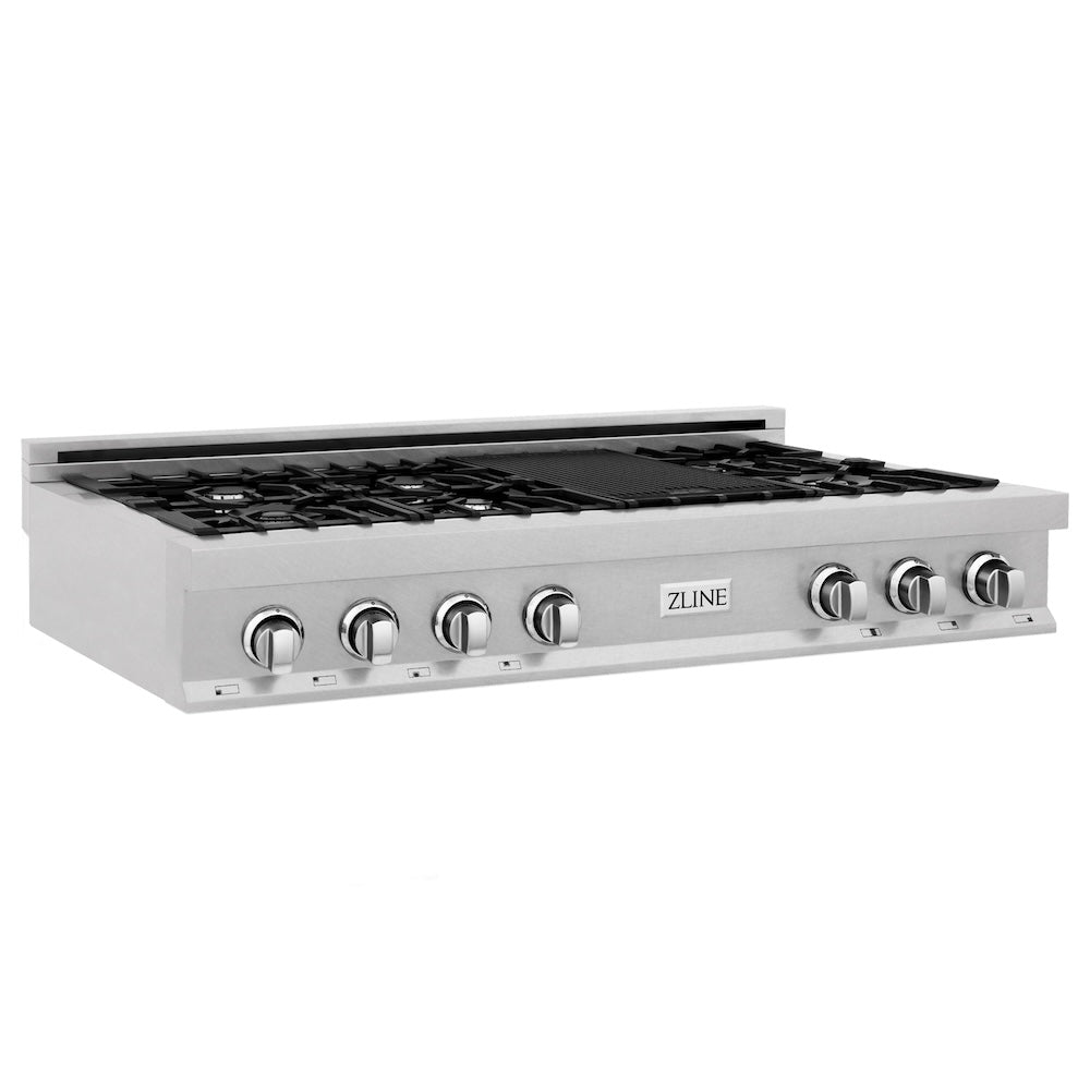 ZLINE 48 Inch 7-Burner Gas Rangetop with Porcelain Cooktop - Satin Stainless Steel (RTS 48) | Professional Kitchen Stove for Home Chefs & Cooking Enthusiasts | Perfect for Large Families, Entertaining & Gourmet Meal Preparation