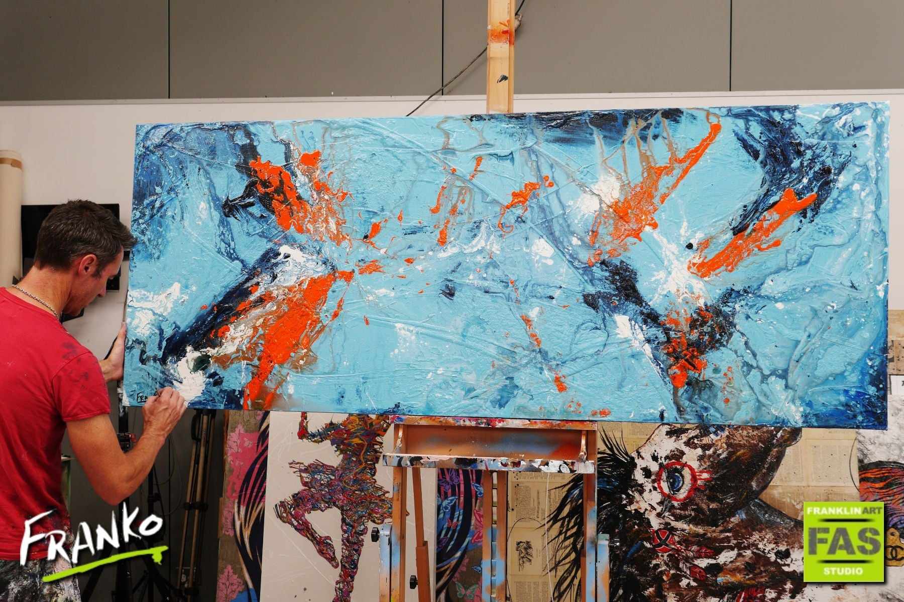 Paradise Blu 200cm x 80cm Blue and Orange Abstract Canvas Art - Modern Wall Decor for Living Room, Bedroom & Office