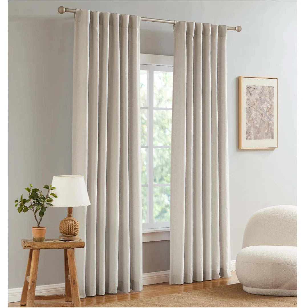 Zaab Amelie Room Darkening Concealed Tab Curtain - STONEWASH Blackout Window Treatment for Bedroom & Living Room
