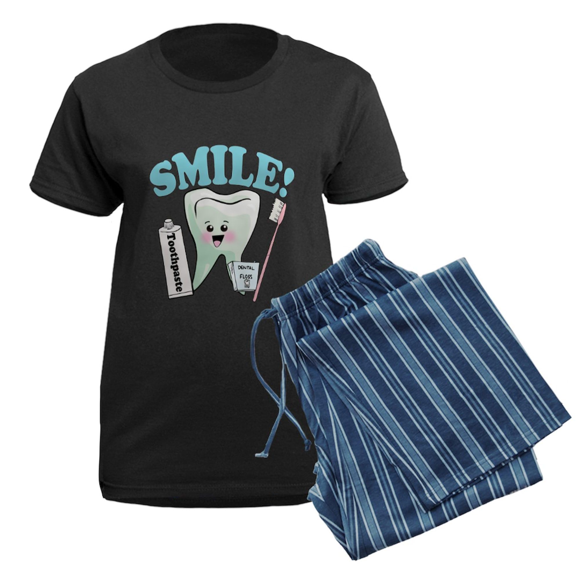 Funny Dentist & Dental Hygienist Themed Women's Dark Pajama Set - Comfortable Novelty Sleepwear for Teeth Lovers | Perfect for Dental Professionals, Gifts & Cozy Nights