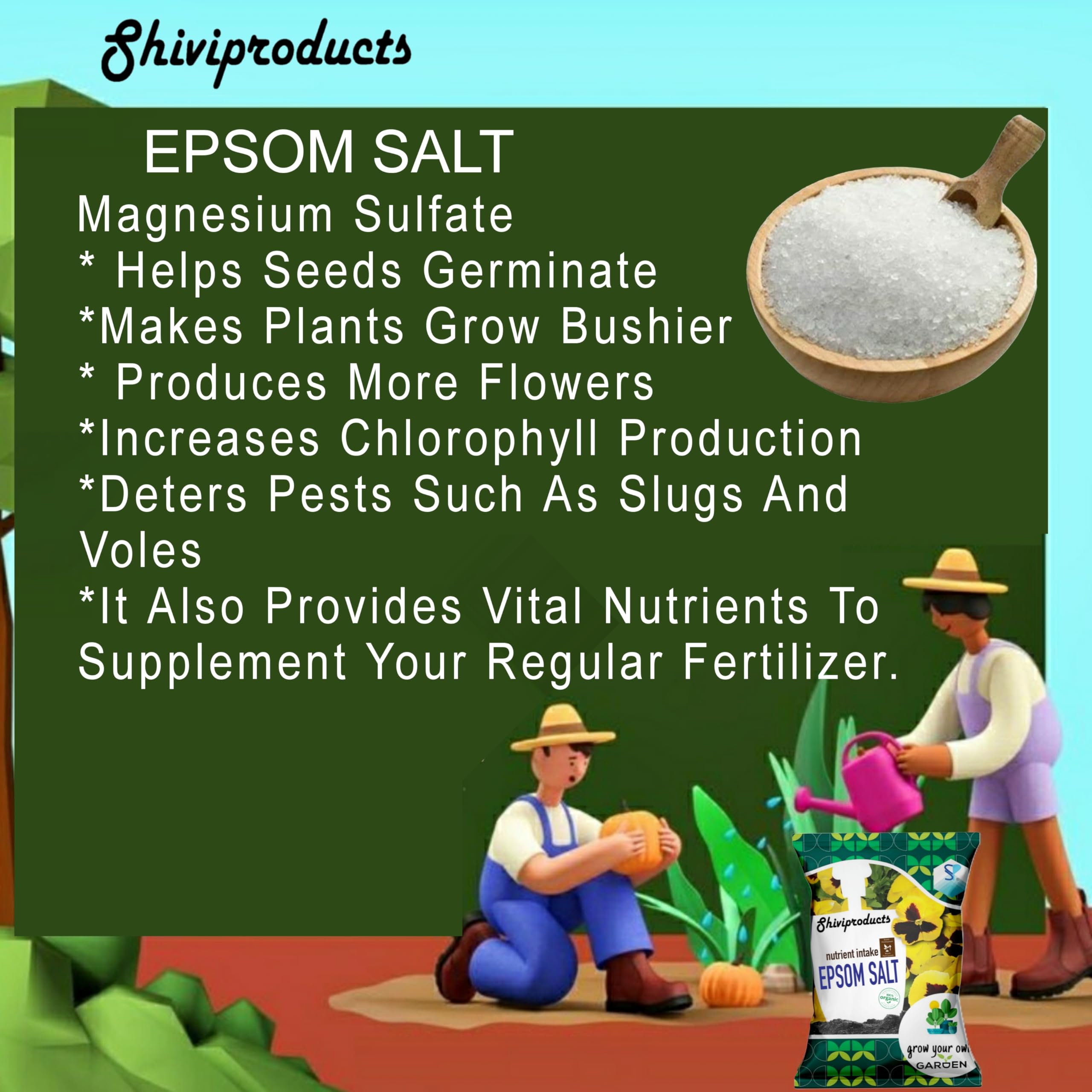 Shiviproducts Epsom Salt (Magnesium Sulfate) 800g - Organic Plant Fertilizer for Garden Growth, Nutrient Boost & Muscle Pain Relief - Perfect for Home Gardening, Lawn Care & Relaxing Bath Soaks