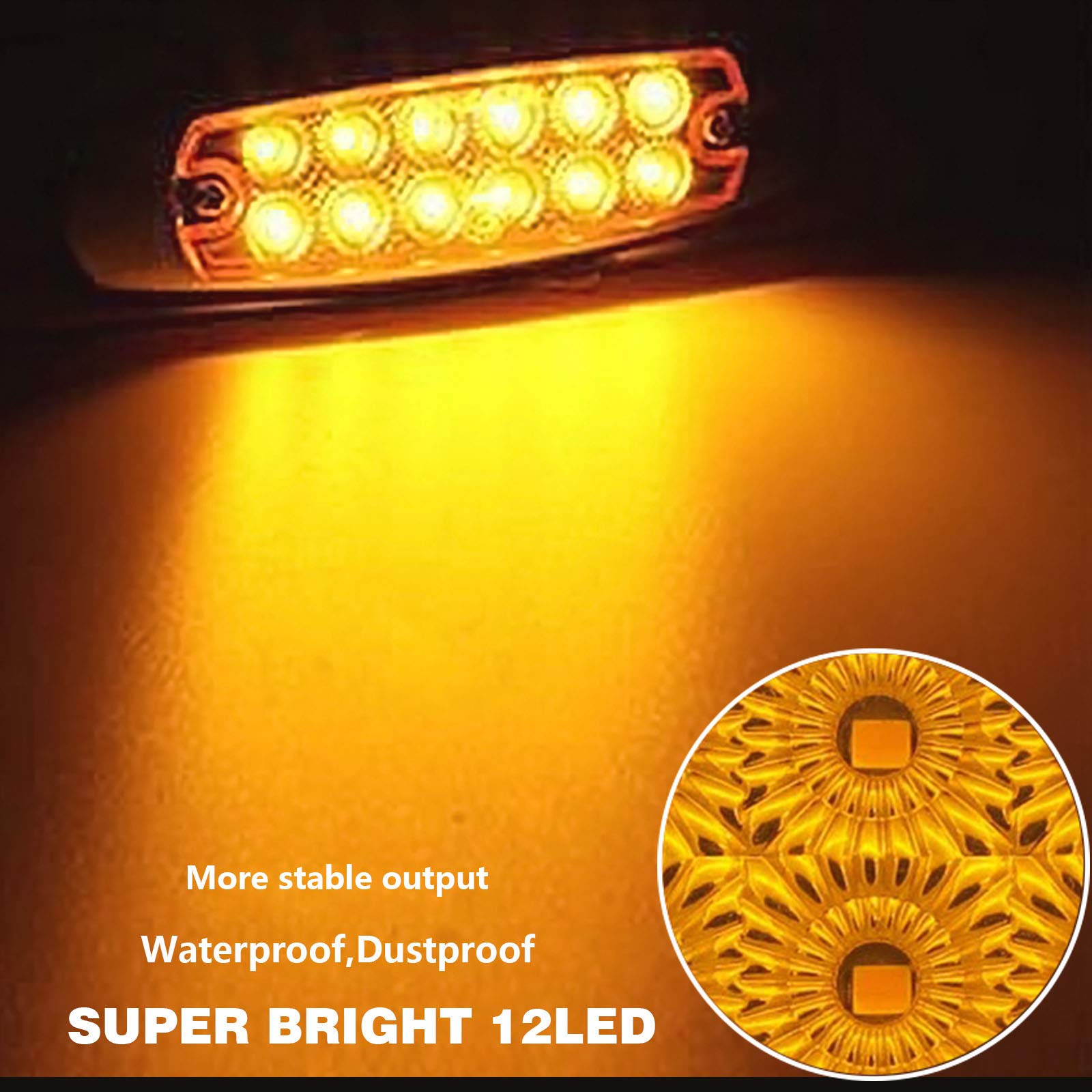 4Pcs 6.4in Amber LED Side Marker Lights - Waterproof 12V Chrome Bezel Trailer Lights with Turn Signal - Clearance & Tail Lights for Trucks, ATVs, SUVs, RVs, Campers & UTVs - Perfect for Off-Roading & Night Driving Safety