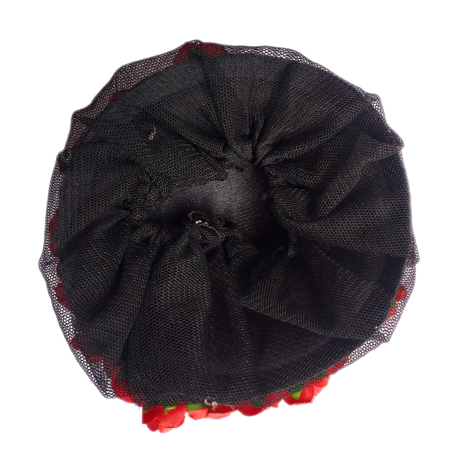 Maahal™ Red & Gold Full Juda Bun Hair Flower Gajra for Women - Wedding & Party Hair Accessory (Pack of 1) | Perfect for Bridal Looks, Indian Festivals & Special Occasions