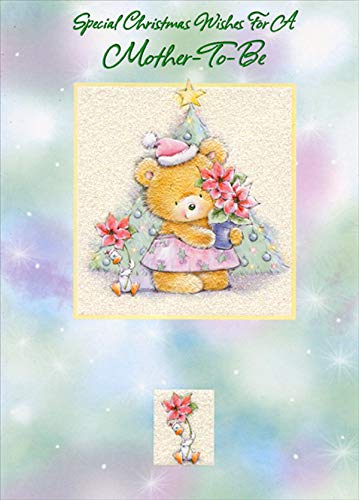 Designer Greetings Pink Teddy Bear Holding Flower Pot - Pregnancy Announcement Card for Expecting Mothers | Perfect for Christmas, Baby Shower & Gender Reveal Gifts