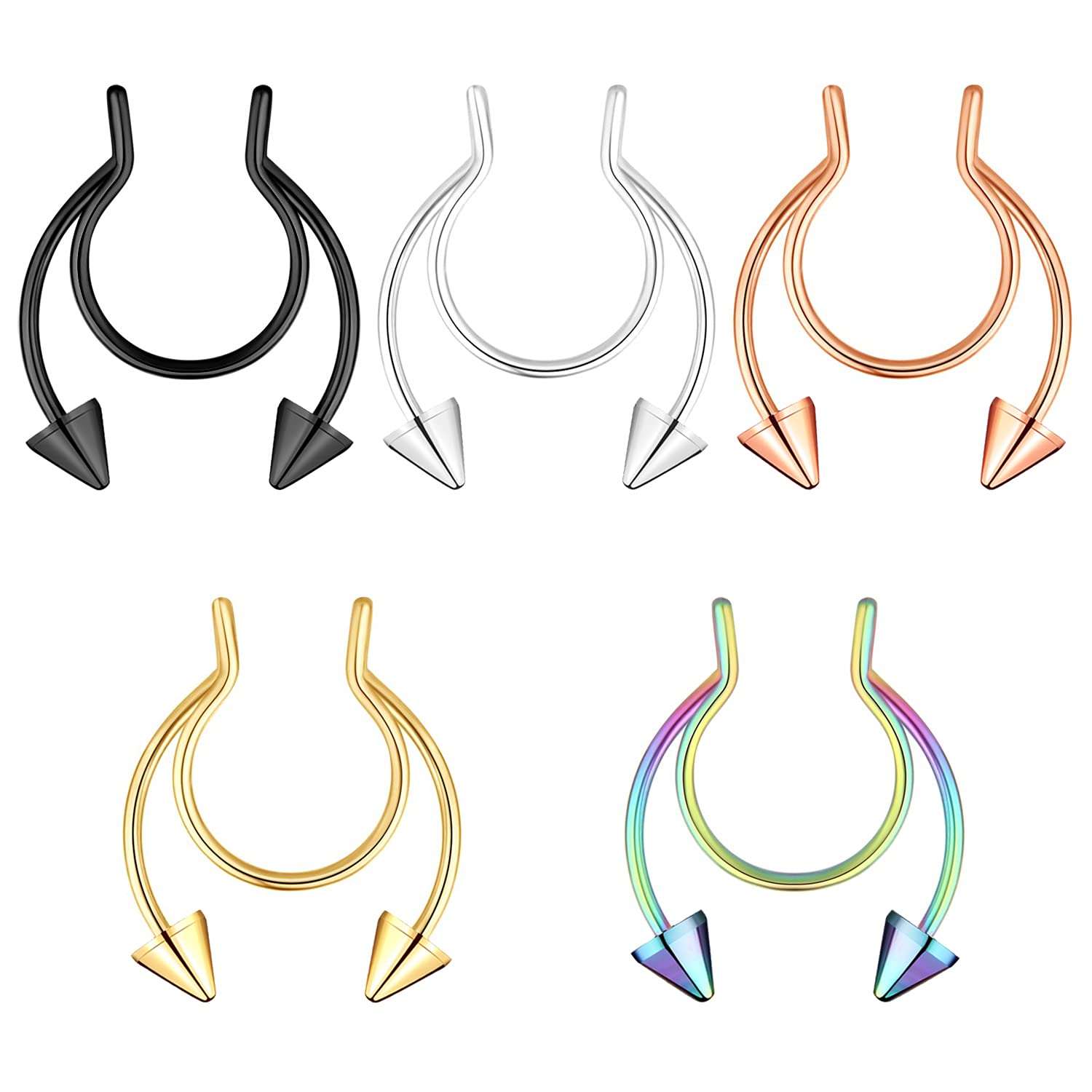 20G Fake Nose Rings Hoop - Clip-on Stainless Steel Septum Jewelry - Non Piercing Fake Cartilage Earring & Lip Rings - Faux Nose Ring Piercing Jewelry for Women & Men - Perfect for Costume Parties, Halloween & Fashion Accessories