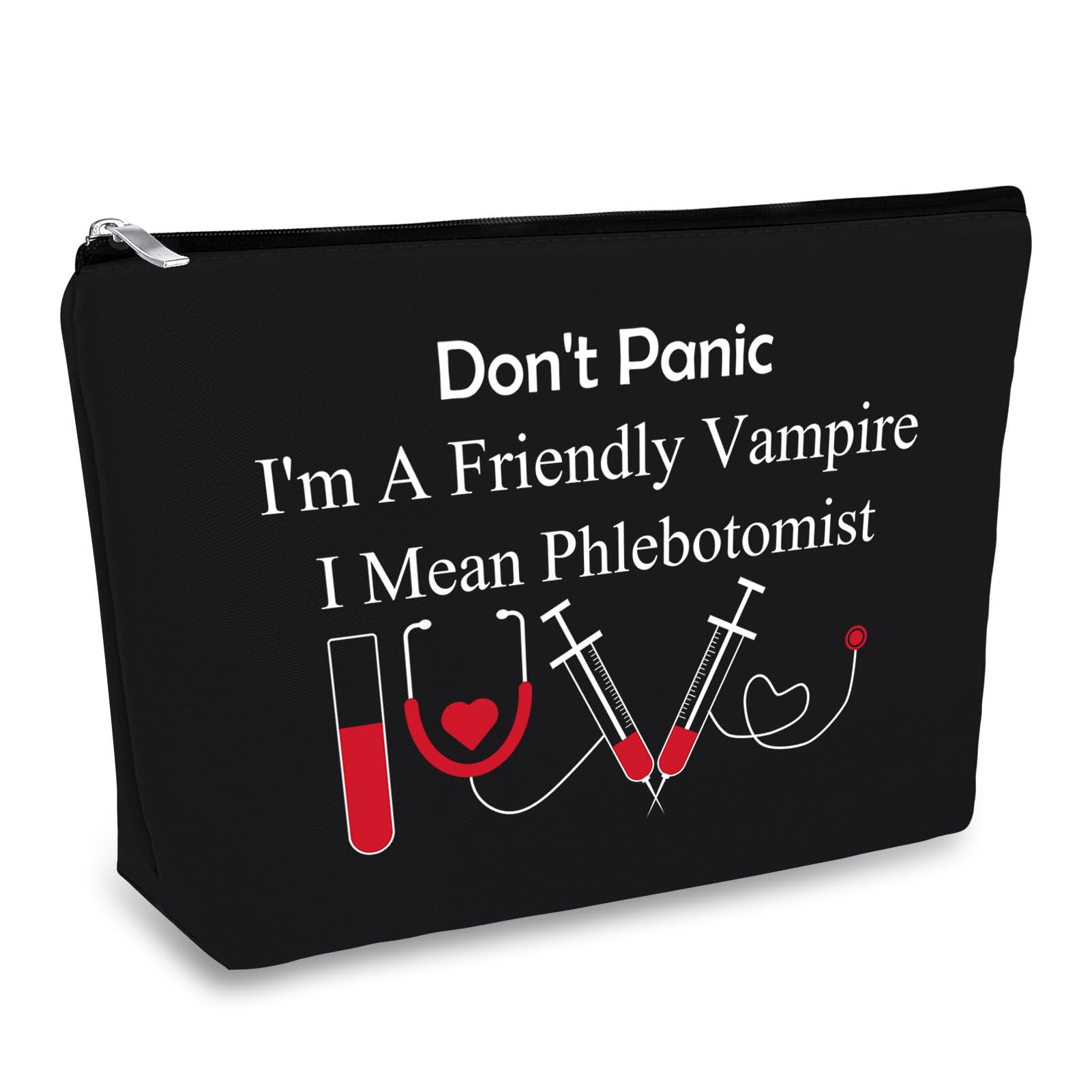 Funny Phlebotomist Gifts for Women - Black Cosmetic Makeup Bag for Nurses & Phlebotomy Technicians | Graduation, Appreciation, Nurses Day & Birthday Present | Travel Zipper Pouch for Medical Professionals