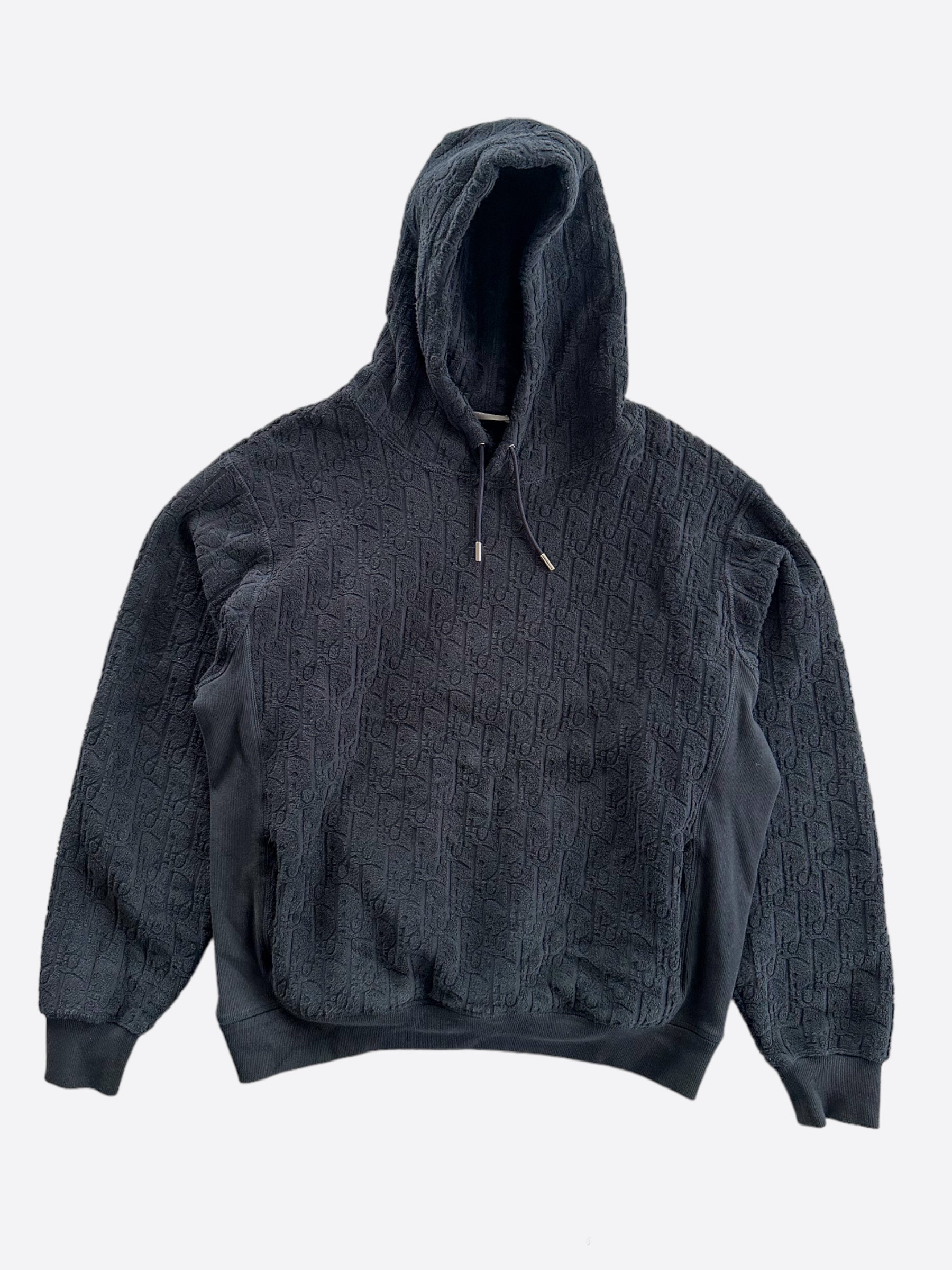 Dior Navy Oblique Logo Hooded Towel Sweatshirt - Soft & Stylish for Beach, Pool, and Lounge Wear