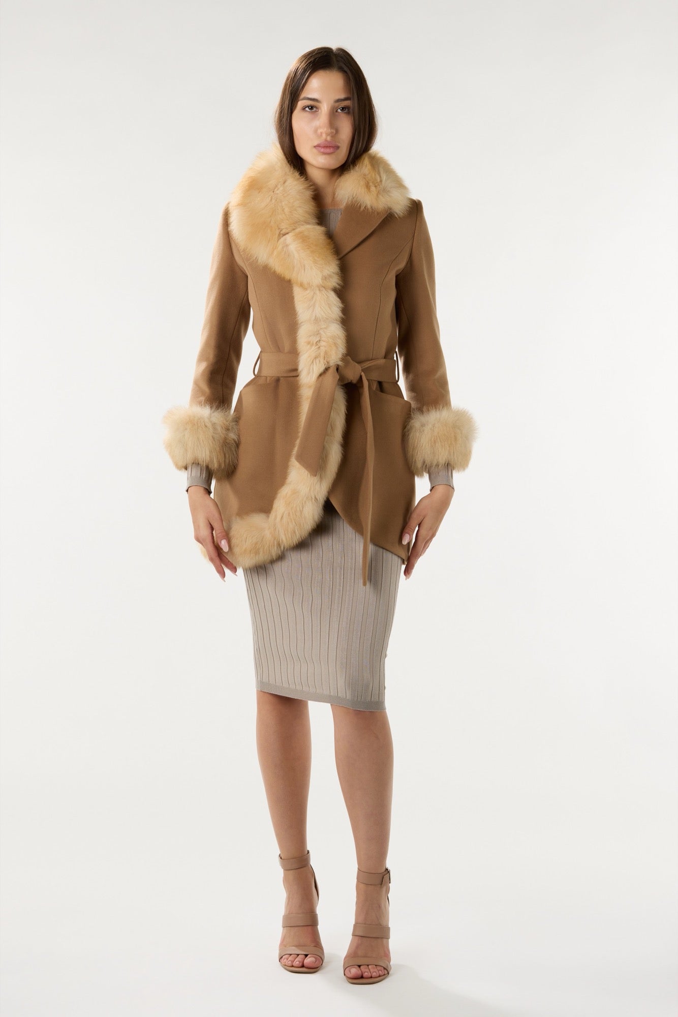 Authentic Fox Fur Coat for Women - Short Camel Color, Luxurious Winter Outerwear for Cold Weather & Special Occasions