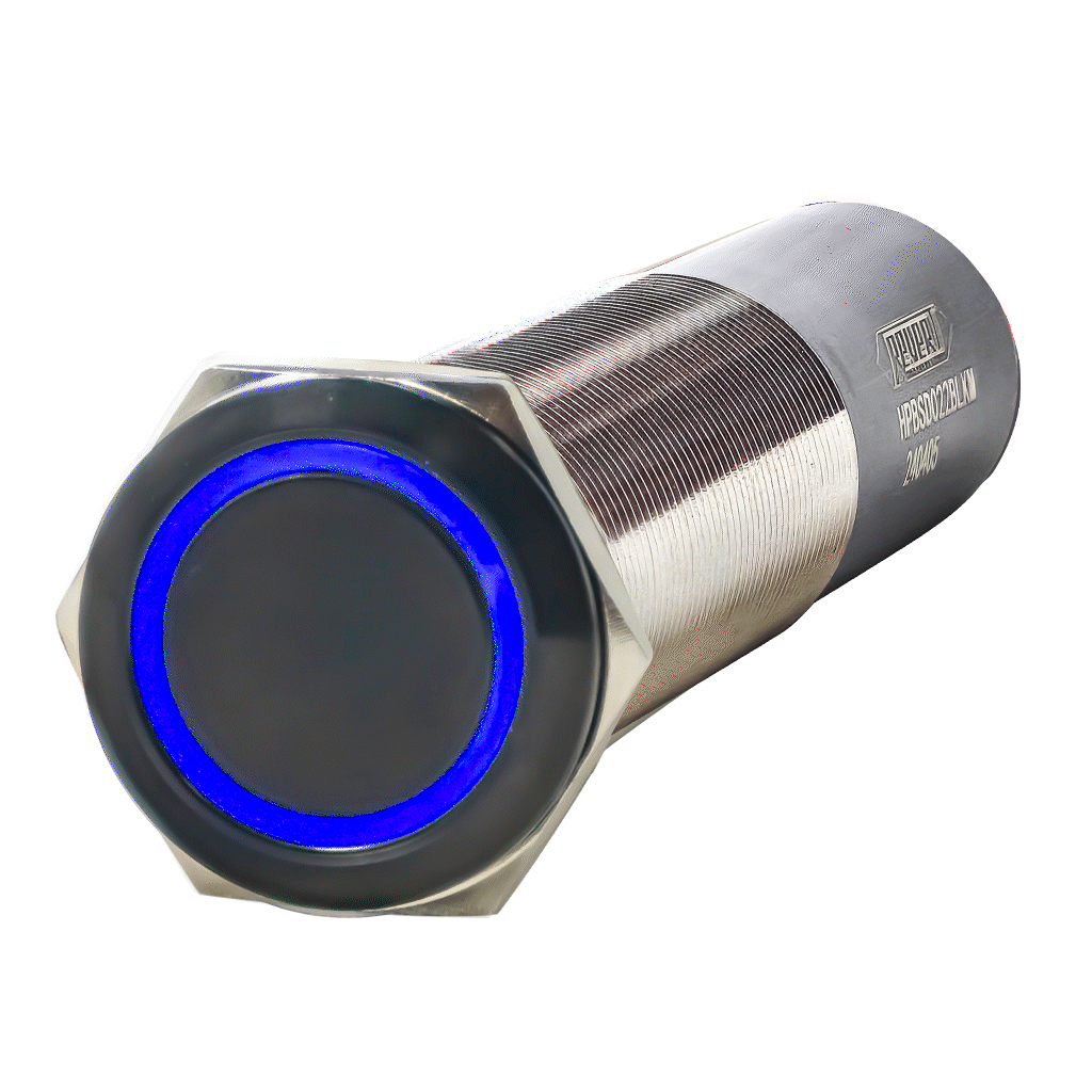 22mm Black Marine Push Button Switch - Dual Output, 3 Color LED, Harsh Environment Resistant - Perfect for Boats, RVs, and Industrial Equipment
