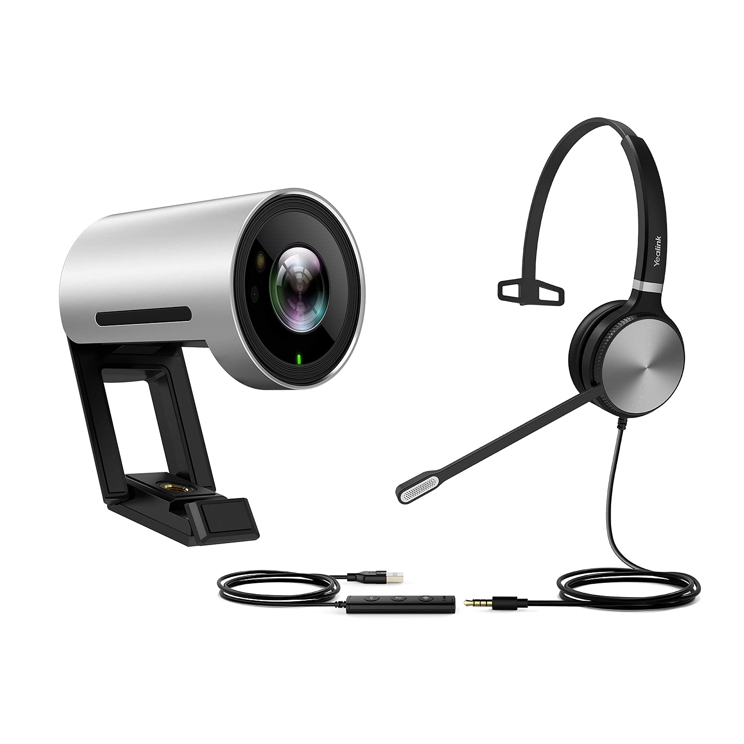 Yealink UH36 Mono USB Wired Headset with Microphone & UVC30 Webcam - Noise-Canceling Office Headphones for Calls, Video Conferencing, Remote Work, and Online Classes