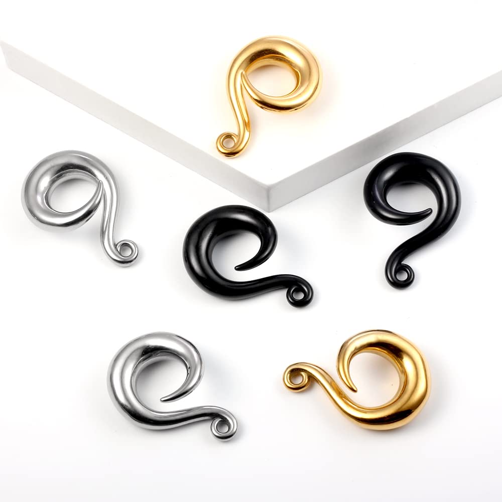 Casvort 6 PCS 4mm-10mm Hypoallergenic 316 Stainless Steel Ear Gauges - Silver Gold Black Hook Plugs & Tunnels for Stretching, DIY Body Jewelry - Perfect for Ear Weights, Piercing Hangers & Alternative Fashion
