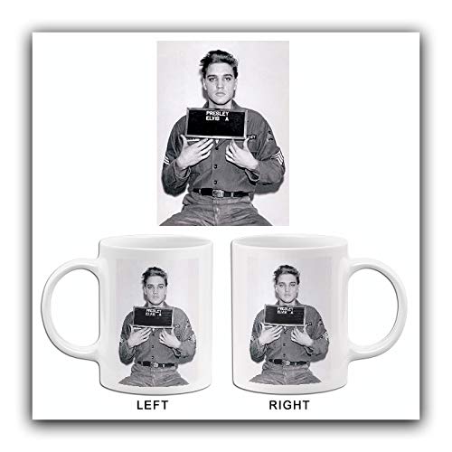Elvis Presley 1960 Army Mugshot Photo Mug - Vintage Collectible Coffee Cup for Elvis Fans, Music Lovers & History Buffs - Perfect for Home, Office & Gift Giving