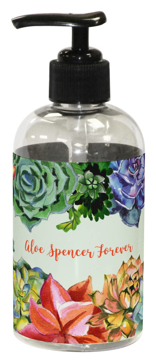 Personalized Succulent Plastic Soap Dispenser & Lotion Pump - 8oz Small Black - Custom Name Gift for Bathroom, Kitchen, Office Decor