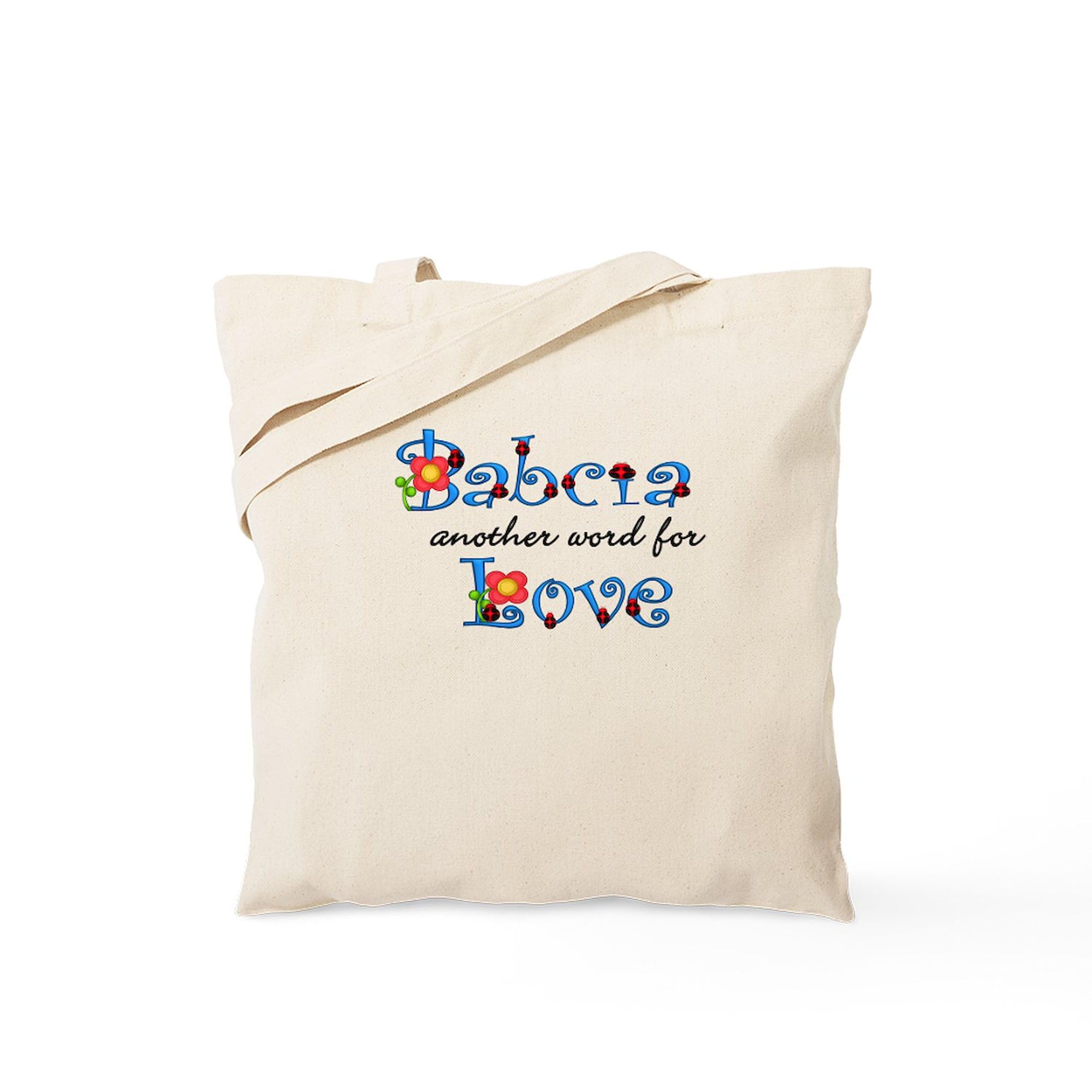 Babcia Another Word for Love Tote Bag - Natural Canvas Reusable Shopping Bag for Groceries, Beach, Work & Everyday Use